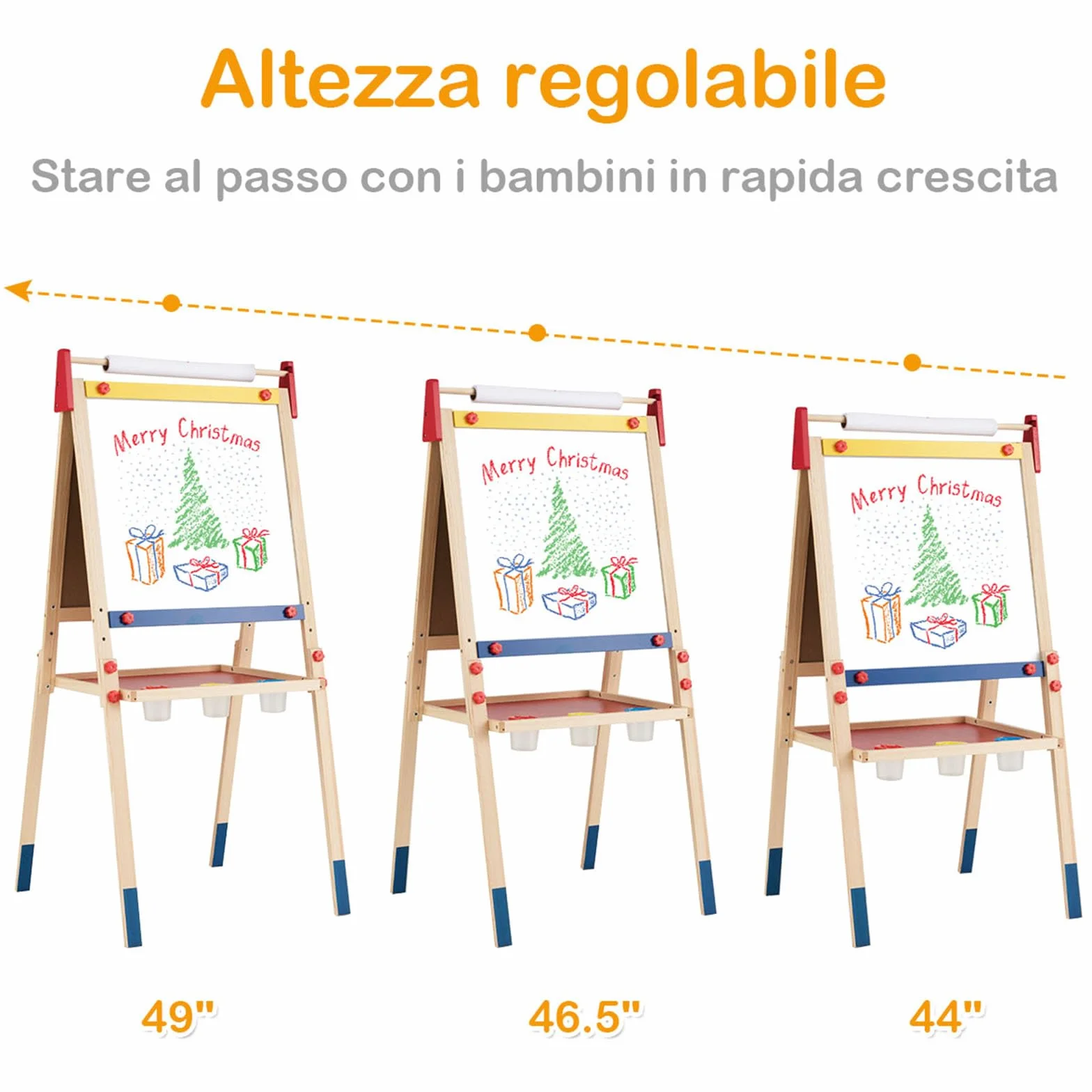 COSTWAY Cavalletto per Bambini 3 in 1, Lavagna Bifacciale, Legno (60x55x112,5-124,5 cm)