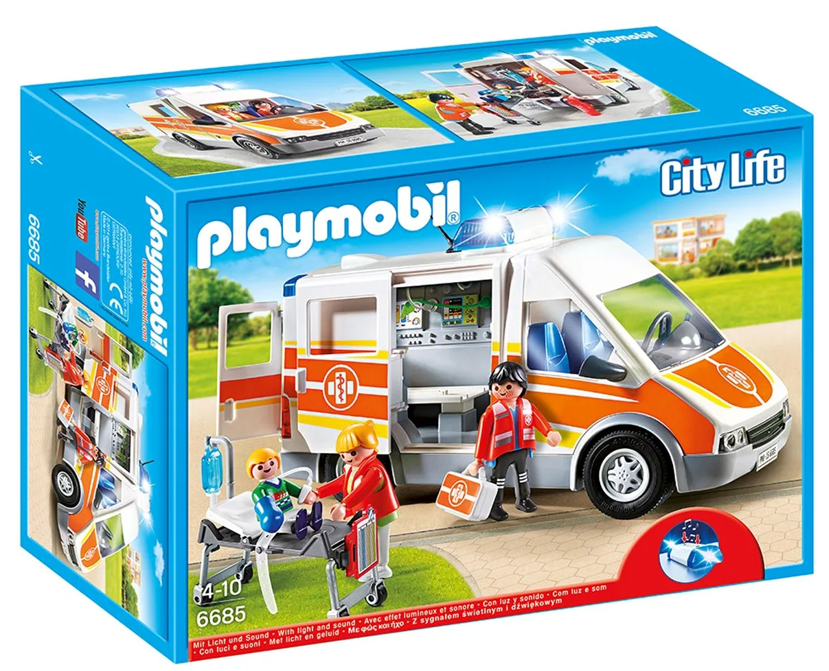PLAYMOBIL City Life 6685, Ambulanza con Luci e Suoni per Bambini dai 4 Anni