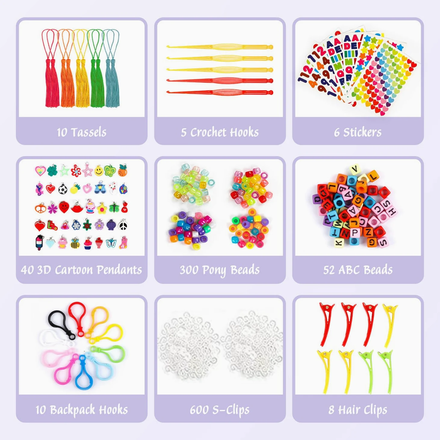 INSCRAFT 17490+ elastici in gomma, kit di ricarica per braccialetti in 28 colori, con contenitore a 3 strati, 600 clip a S, 352 perline, 40 ciondoli a forma di cartone animato, regalo di Natale per