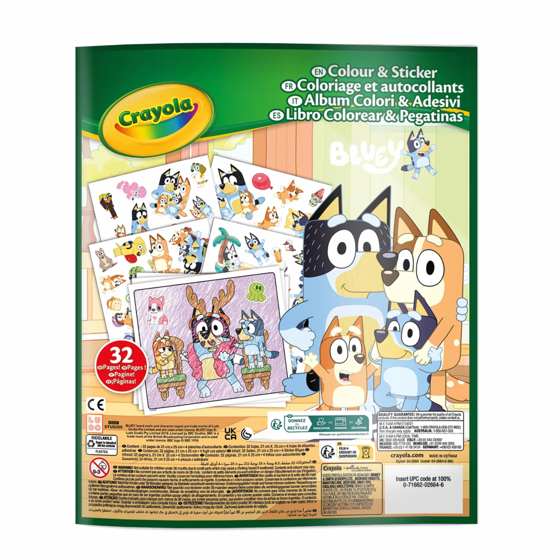 Crayola - Album da colorare con Sticker, Soggetto Bluey, 32 Pagine Divertenti e 4 Fogli di Adesivi Inclusi, 04-2664G