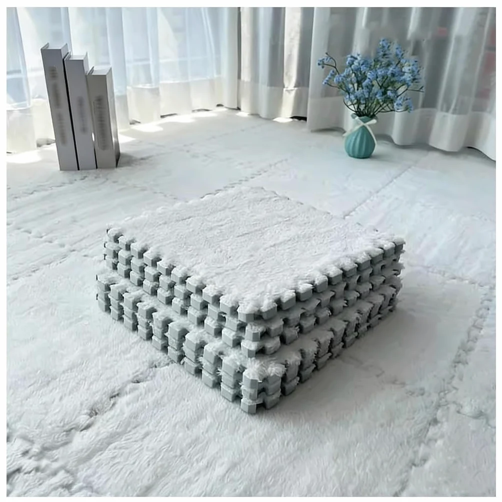 12 Tappetini In Peluche A Incastro Per Pavimento Con Bordo Morbidi Tappetini Da Gioco Per Bambini Soggiorno Camera Da Letto Tappeto Puzzle(White,20 pcs)