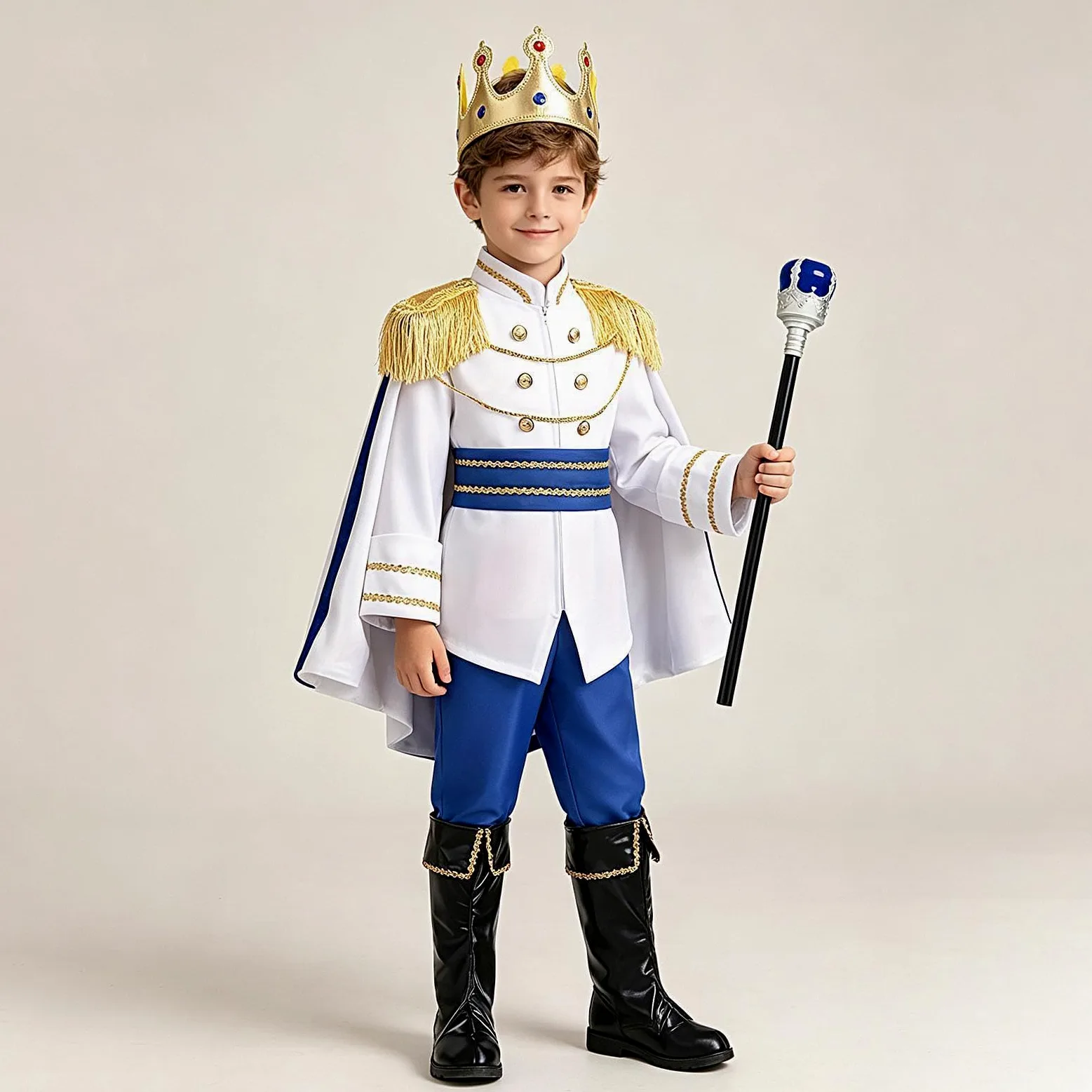 Generico Costume da Re con Corona 7 Pezzi Costume Halloween Medievale Reale | Abiti Cosplay per Bambini con Mantello Adatti a Cosplay Feste Festeggiamenti Carnevale Palco Foto Oggetti di Scena Uso