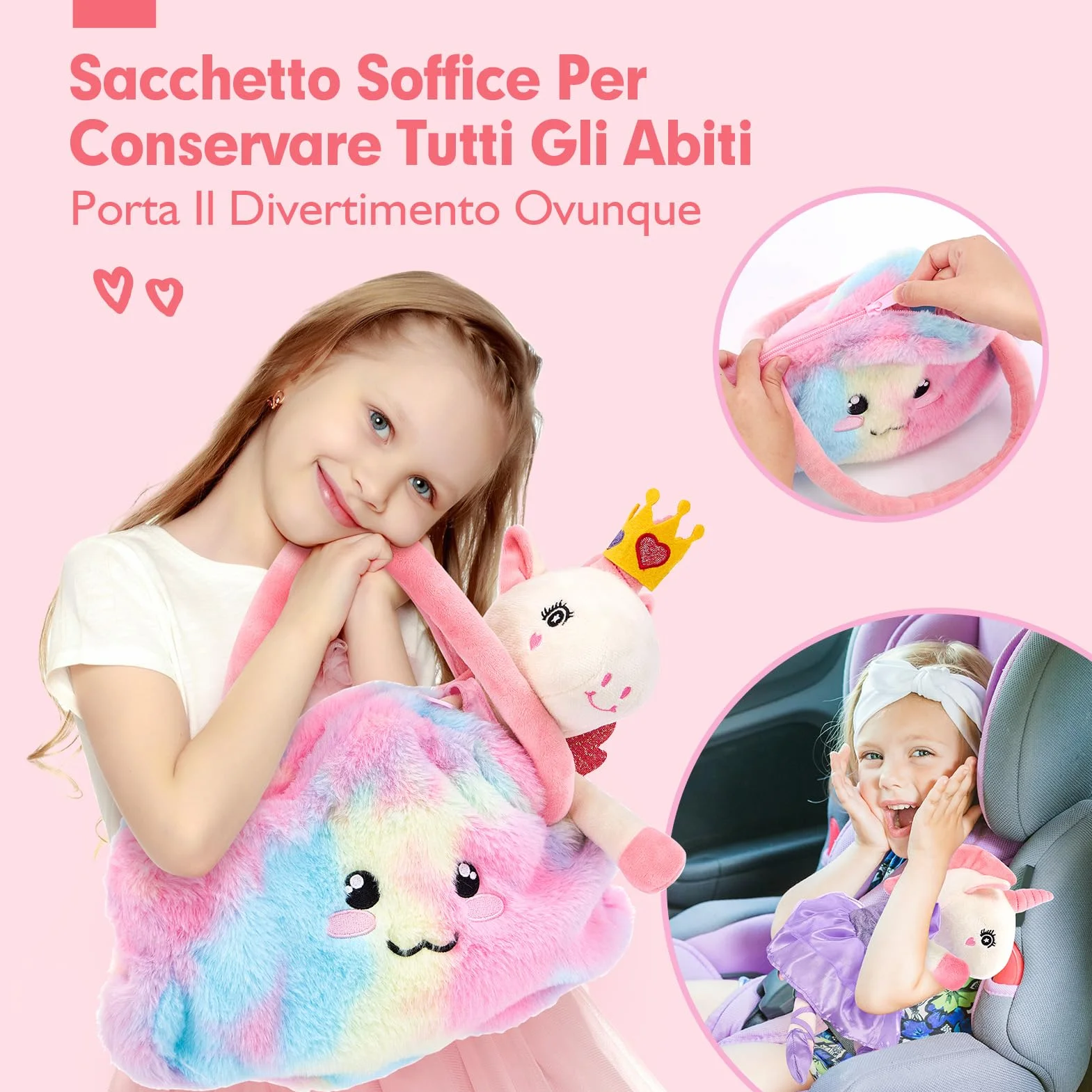 hahaland Regalo Bambina 3-6 Anni, 10 PCS Set di Unicorno Bambina Regalo con Unicorno Peluche, Borsa e 3 Abiti, Vestire la Bambola Giochi Bimba 3 4 5 6 Anni Femmina