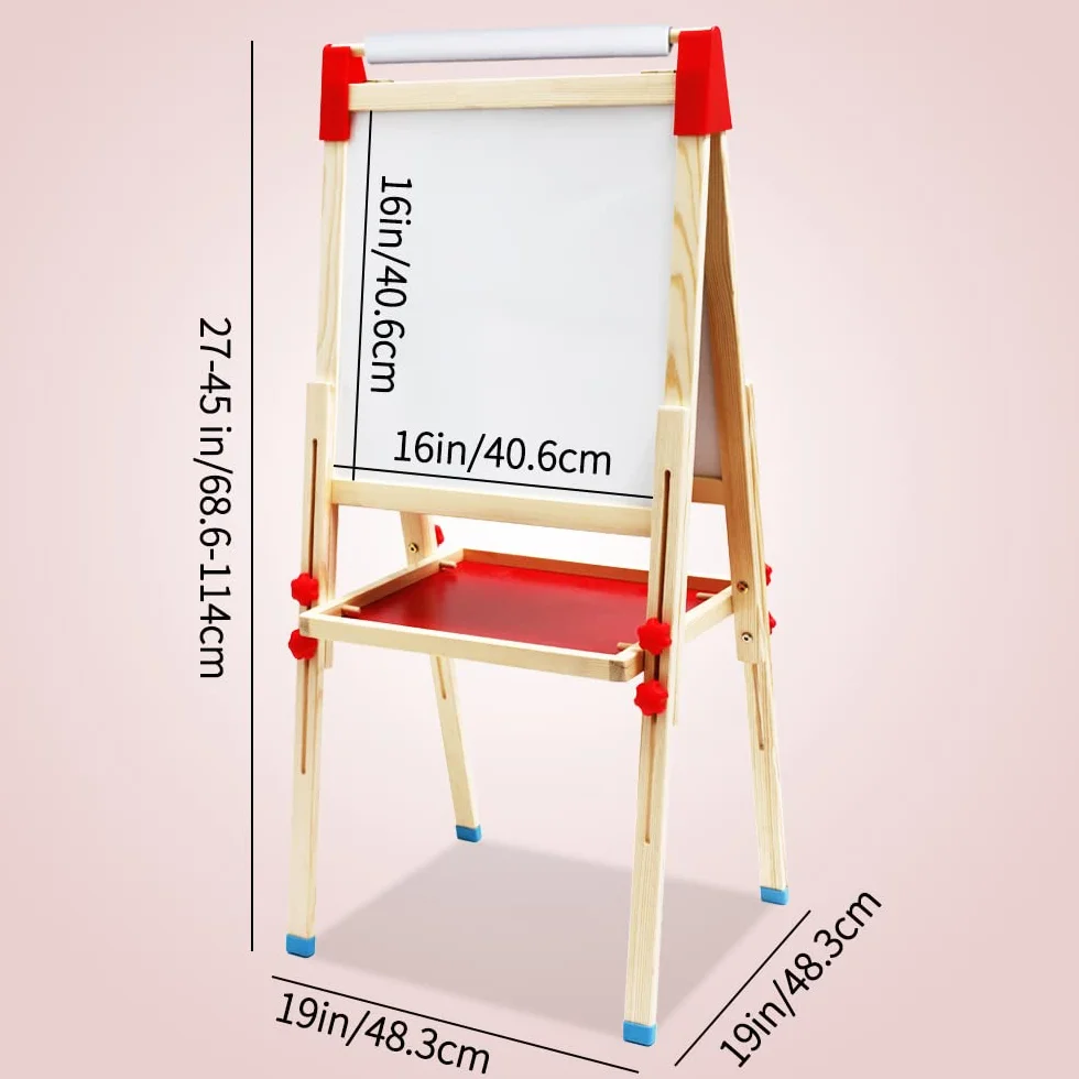 Cavalletto per Bambini 3 in 1 Doppia Faccia Lavagna in Legno con Numeri e Accessori Educativi