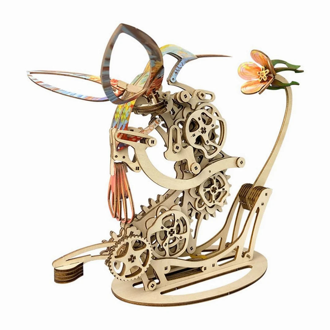 WANENGEDIY Kit di modellini 3D fai da te in legno colorato colibrì con trasmissione meccanica in legno, modello di animali, costruzione meccanica, kit artigianale per adulti e ragazzi, regali creativi