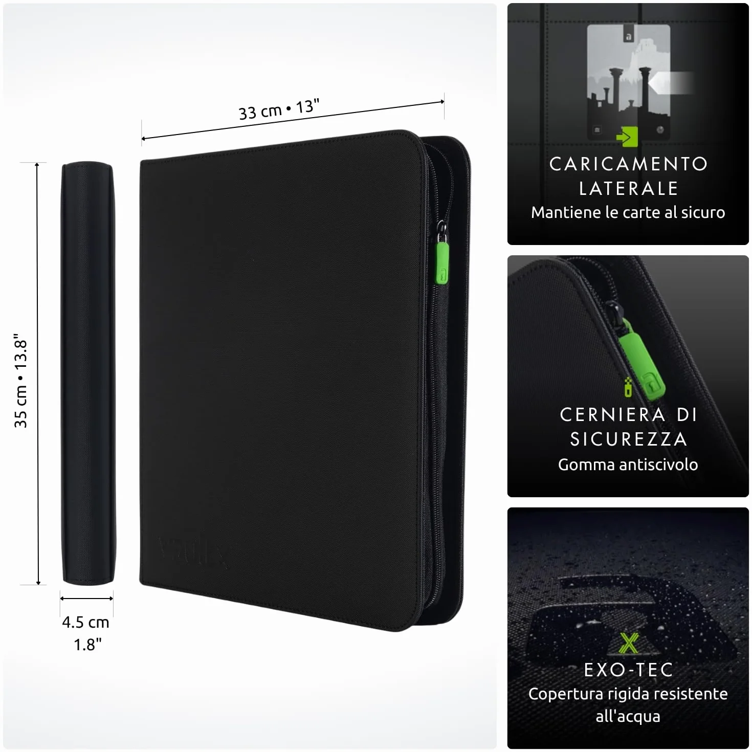 Vault X Raccoglitore per Carte da Collezione a 12 Tasche con Cerniera, 480 Carte, Materiale Exo-Tec per Album, 20 Pagine a Caricamento Laterale, TCG (Nero)