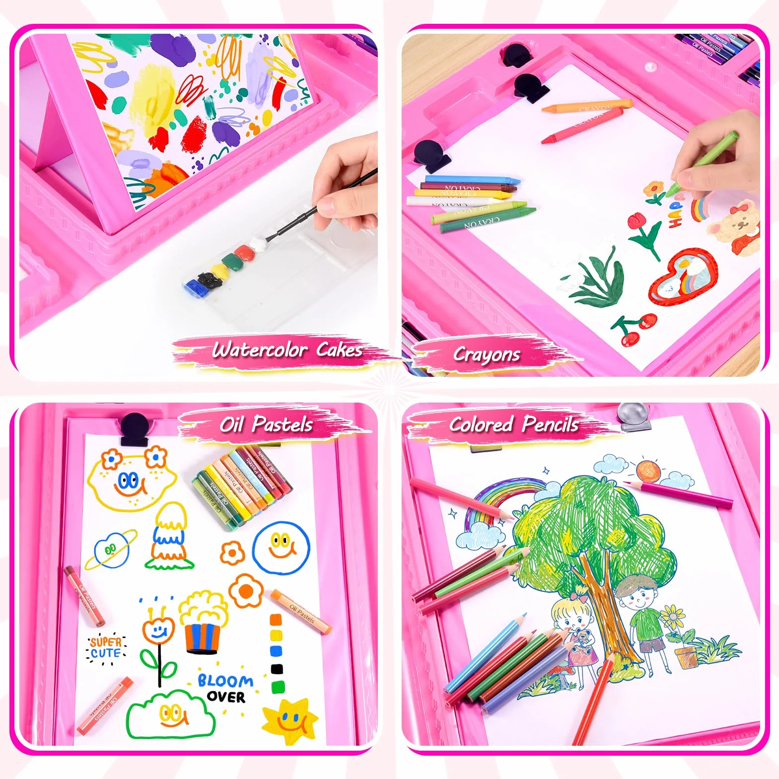 HappyGoLucky 208 Kit Colori per Bambini, Matite Colorate Pastelli a Cera Acquerelli Pastelli a Olio, Regalo Bambina 3-10 anni