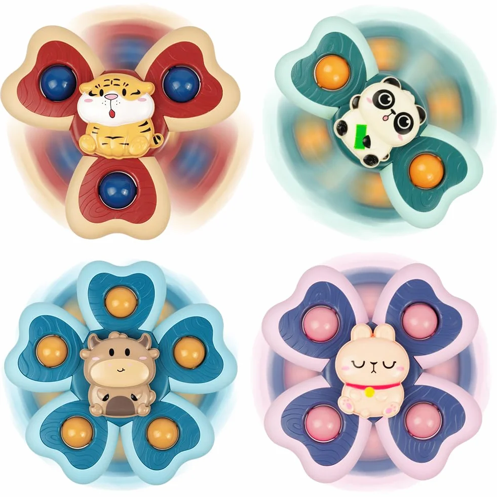 Vicloon Giocattolo a Ventosa per Bambini, 4pcs Giocattoli Sensoriali per Vasca da Bagno, Animali Colorati Spinning Top per Il Bagnetto per Bambini, Sollievo dall'Ansia Regali (Animale)