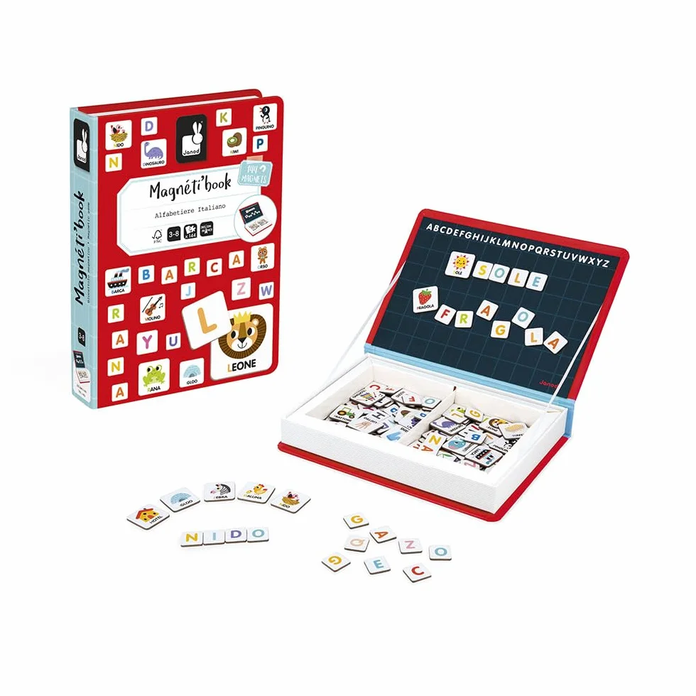 Janod - Magneti'Book Alfabeto - Gioco Educativo Magnetico 142 Pezzi - Versione Italiana - da 3 Anni, J02594