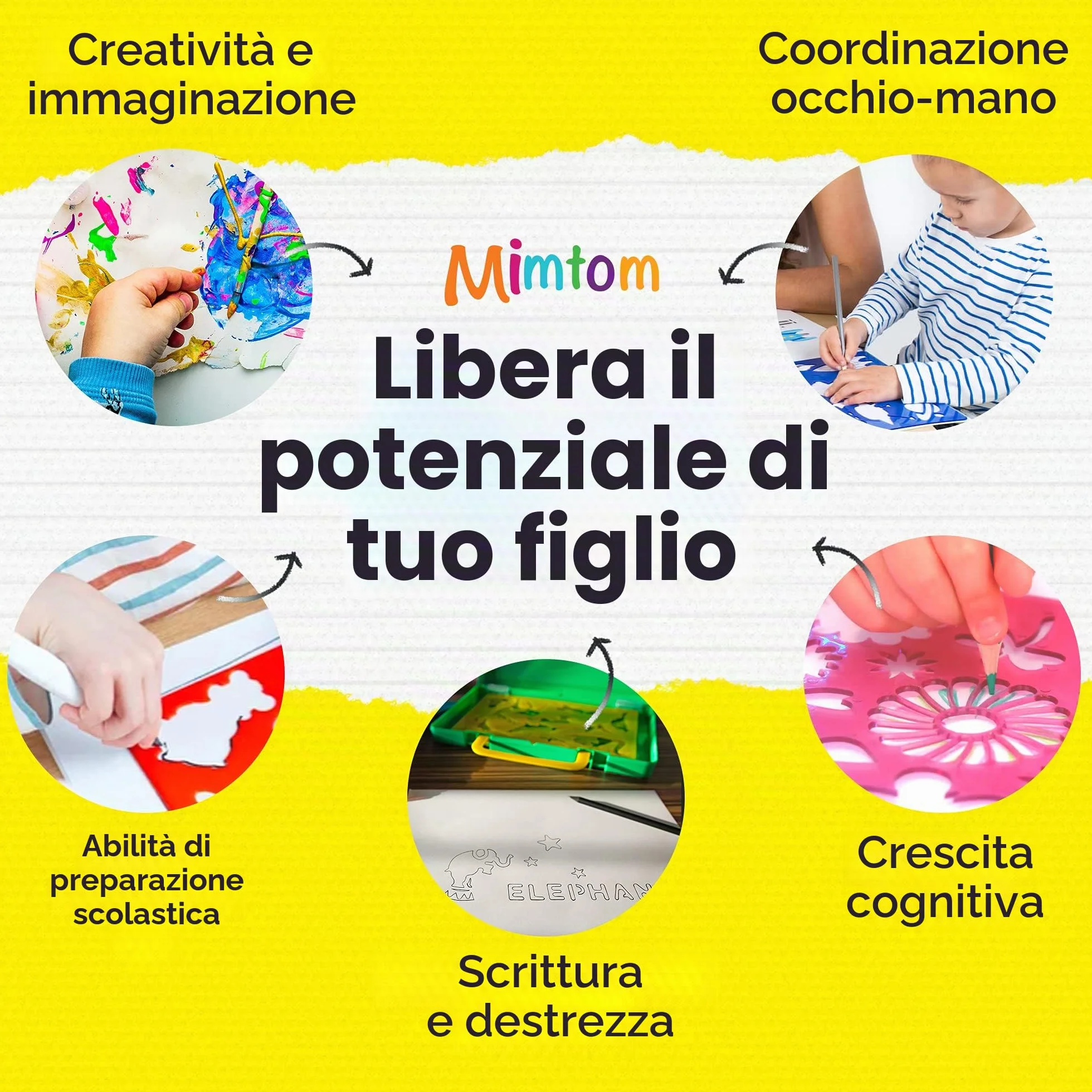 Stencil per Bambini | Set da Disegno con Stencil 58 PZ con più di 370 Forme per Sviluppo creatività | Giocattolo educativo Sicuro per Bimbi e Bimbe +3 Anni – Ottima Idea Regalo