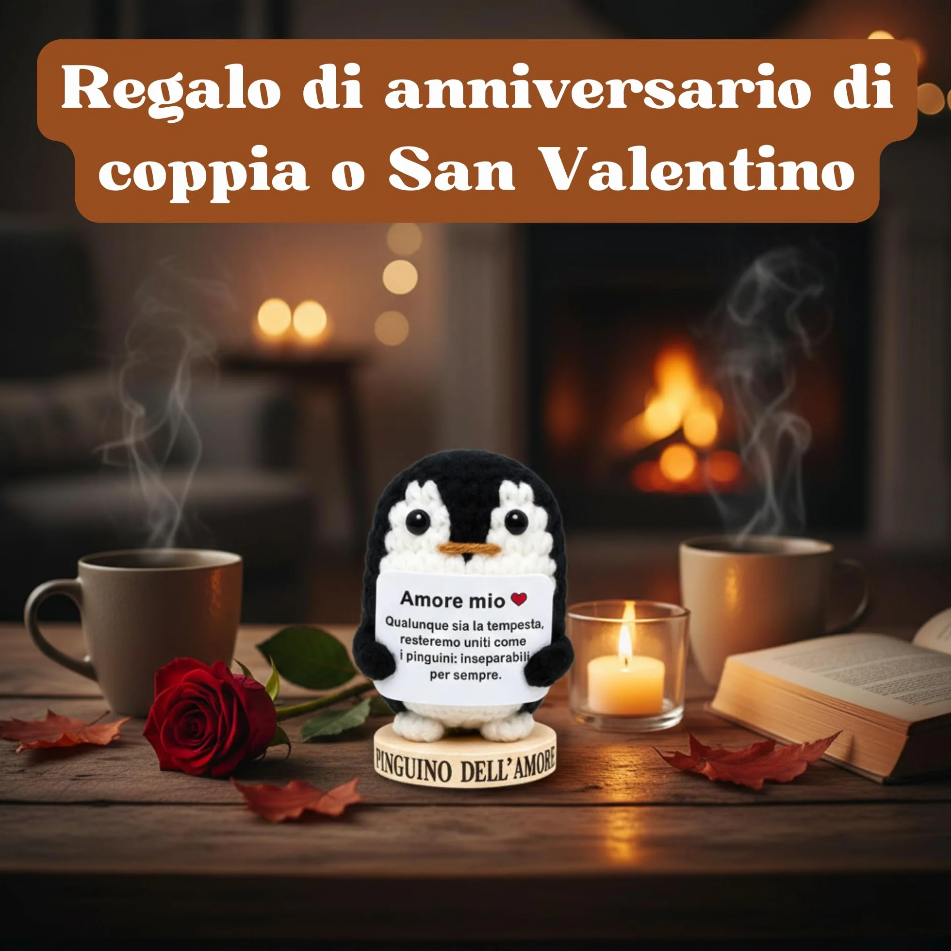 Pinguino Peluche dell’Amore – Regalo Romantico per Fidanzato o Fidanzata, Idea Regalo Anniversario, Mesiversario o Matrimonio – Regalo di Coppia San Valentino “Amore Mio” (Pinguino dell’Amore)