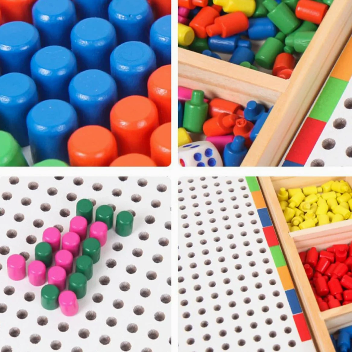 Vaguelly Gioco Puzzle Chiodini a Forma di Fungo in Legno Bianco, Giocattolo Educativo per Coltivare Riconoscimento dei Colori e Stimolare la Creatività, Adatto per Compleanni e Vita