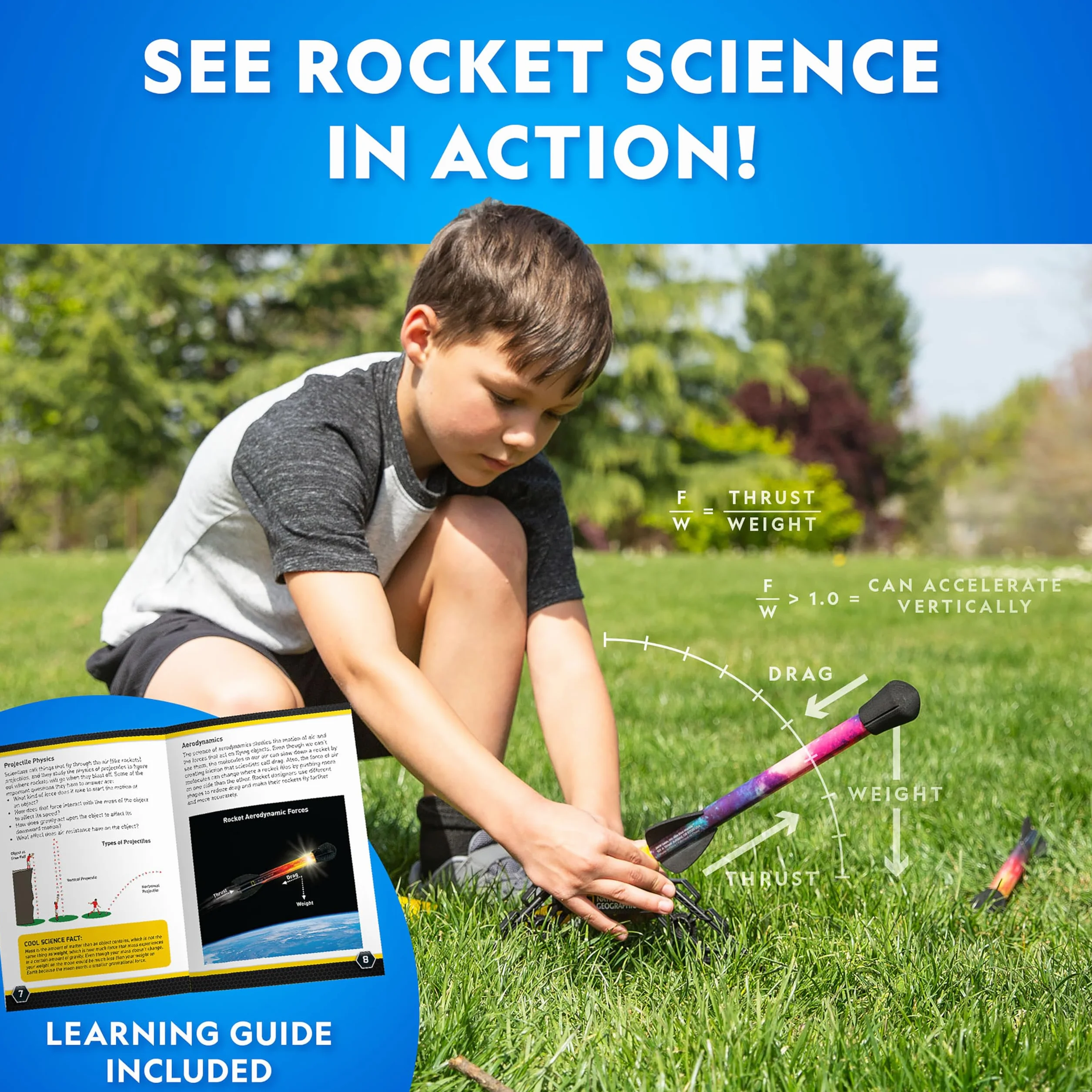 National Geographic Razzo ad Aria per Bambini – Lanciatore di Razzi LED, Salta e Lancia Razzi in Schiuma Fino a 30,5 Metri, Giochi all'Aperto