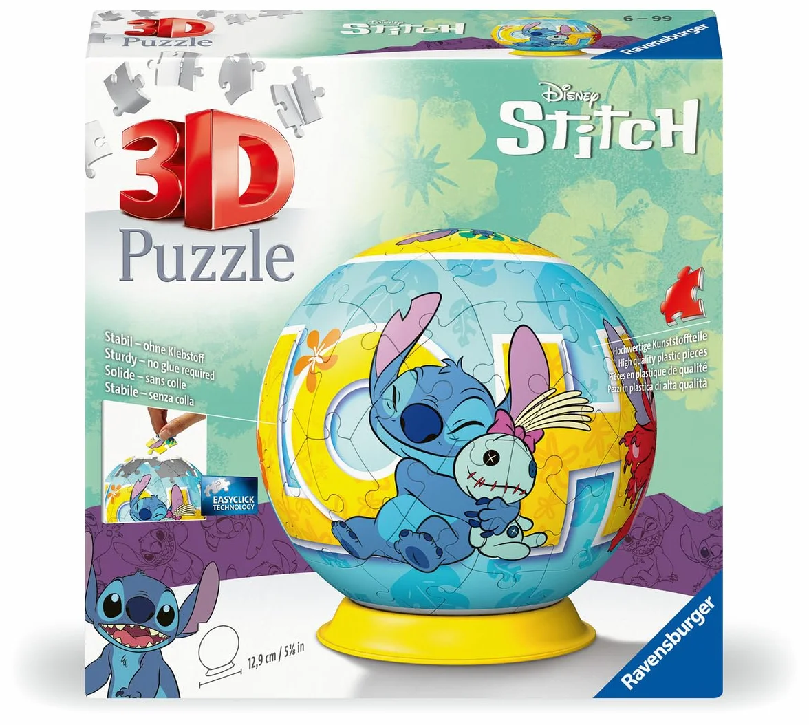 Ravensburger - Puzzle 3d Stitch Sferico | Puzzle 3d Bambini 6 Anni O Più | Regalo Stitch Bambina E Bambino 73 Pezzi | Giochi Bambini 6 Anni Sferico Da Disney