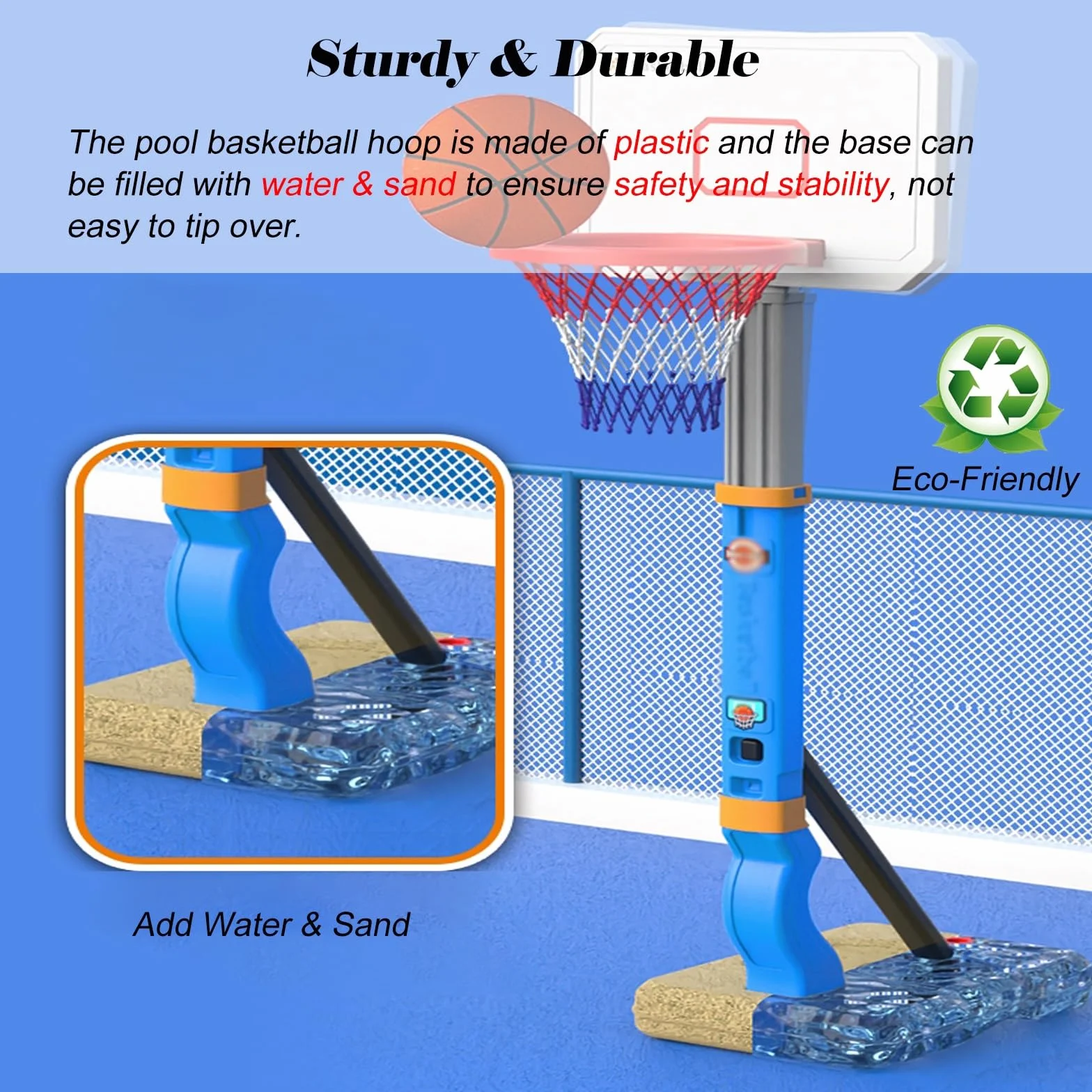 Canestro da piscina Robusto E Durevole Set Da Basket Per Piscina Regolabile In Altezza, Canestro Da Piscina Assemblato Con Base Robusta Per Il Divertimento Estivo Di Bambini/ Adolescenti E Adulti