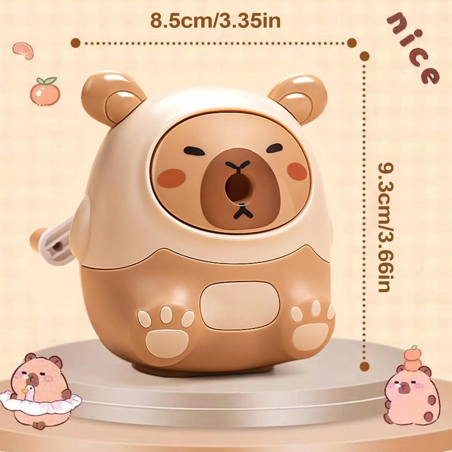 Temperamatite Per Bambini - Temperamatite A Manovella Con Design A Forma Di Trottola Per Scuola,Taglierina a Manovella con Design Cartone Animato a Forma di Capibara per Arte del Disegno
