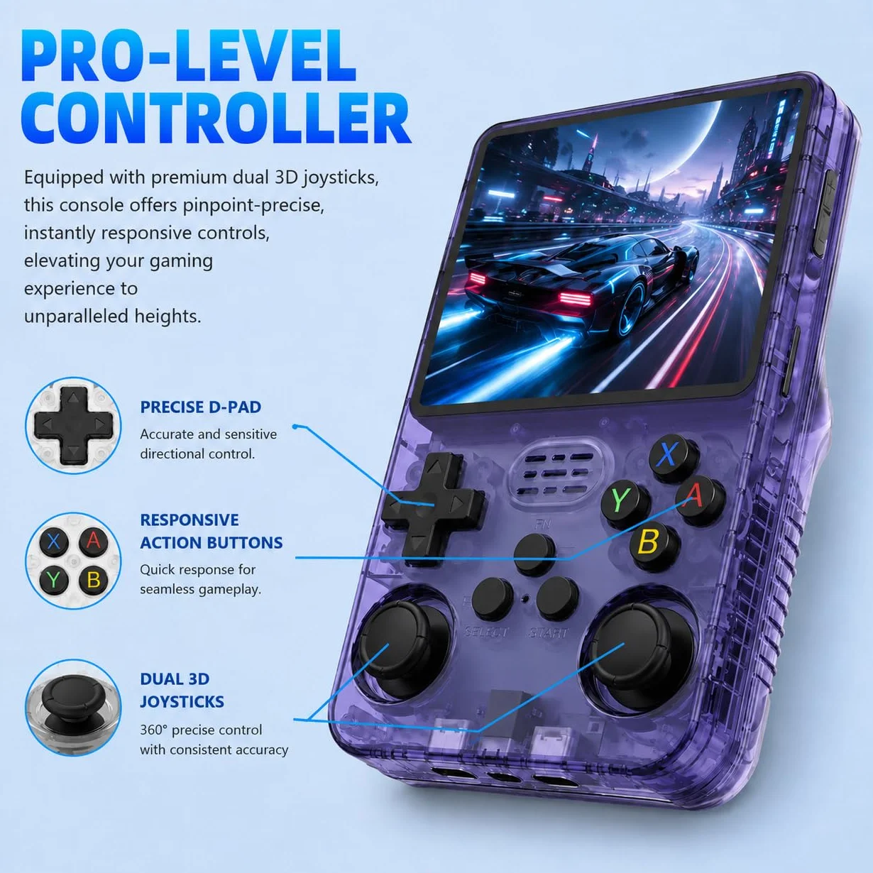 Whatsko R36S Console, Console Portatile 128 GB, Sistema RK3326 Arkos, oltre 40.000 Giochi, schermo da 3,5 Pollici, Console di Gioco Portatile per Adolescenti (Viola)