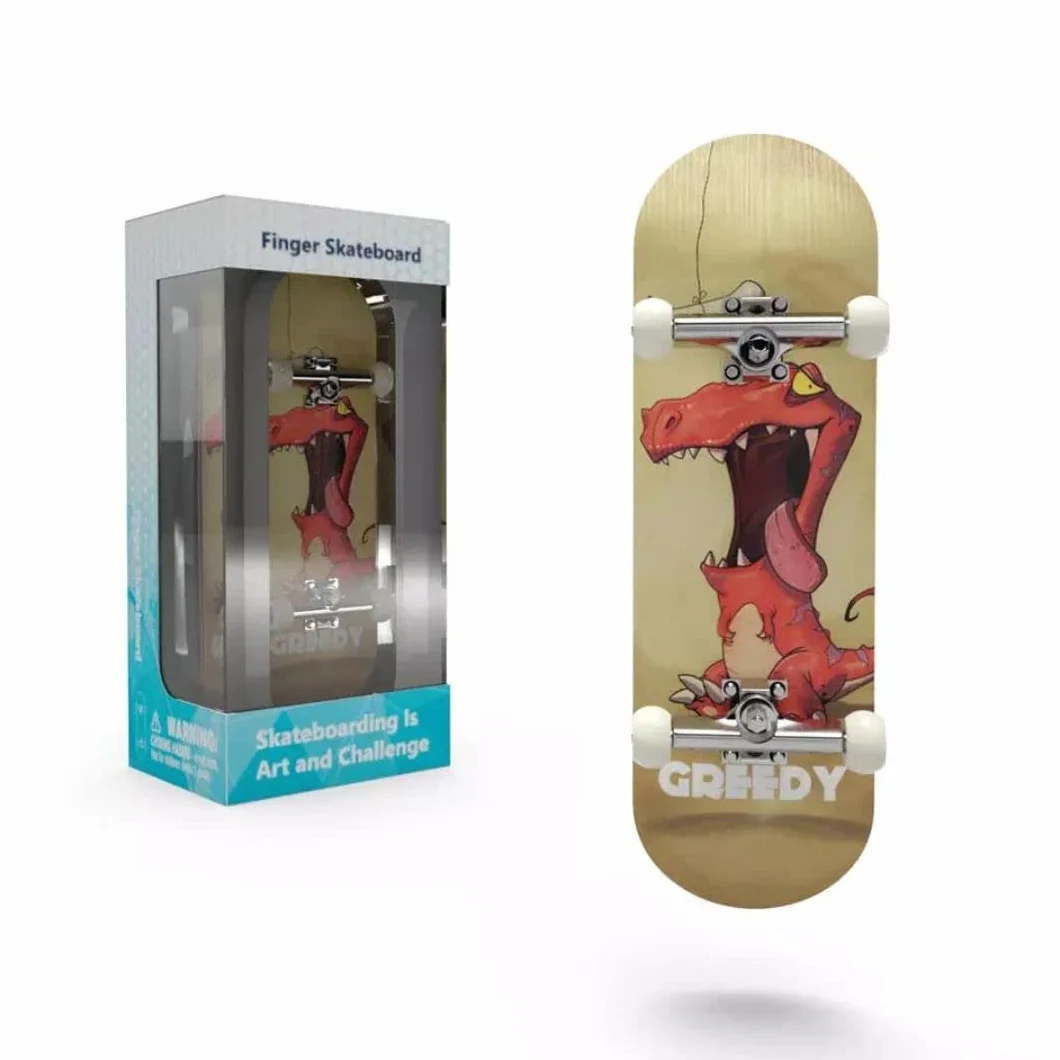 BIGH Fingerboard Professionale in Legno di Acero Naturale - Skateboard per Dita - Finger Skate Piccolo - Colore: Dino