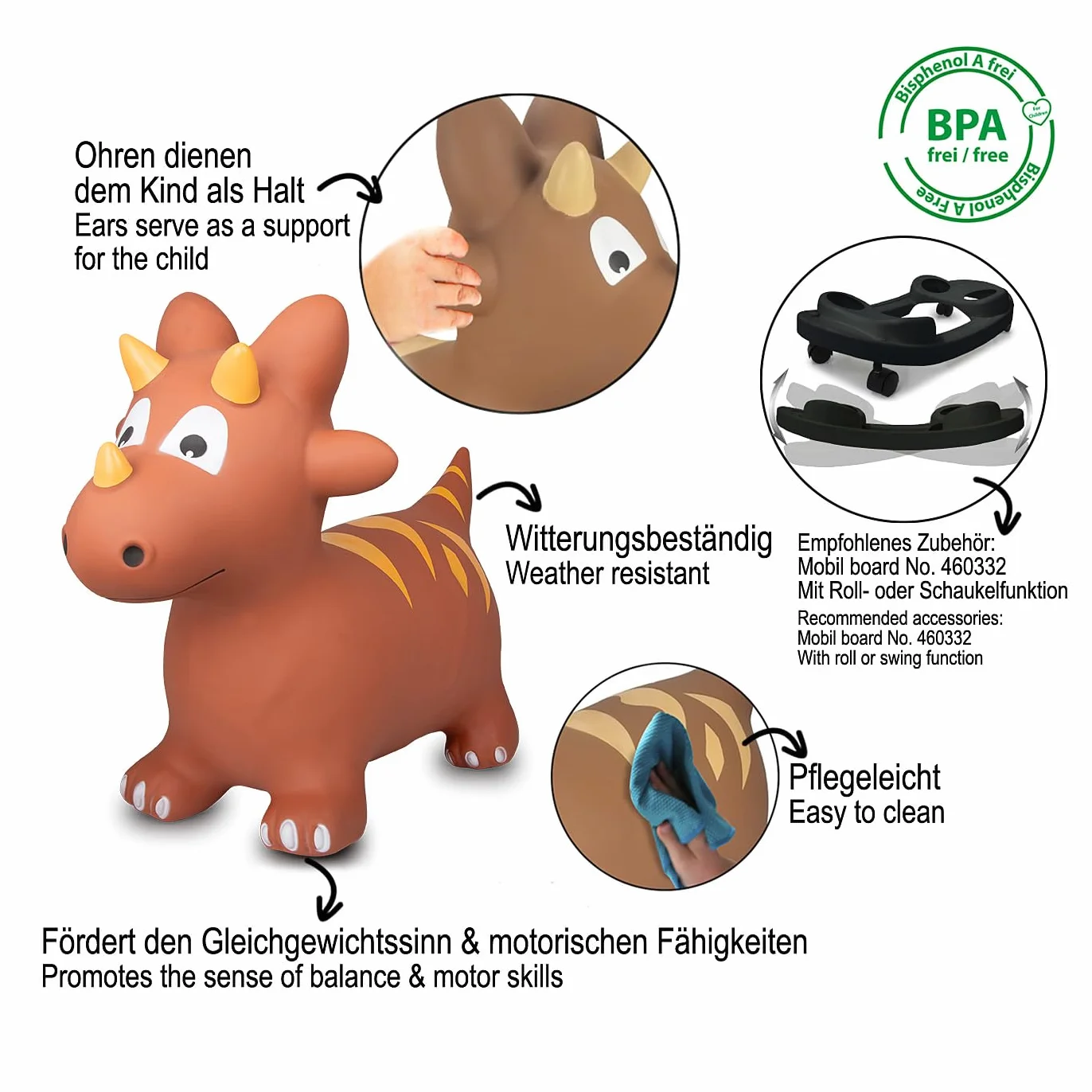 JAMARA 460591 Dino HoppyDoo - Giocattolo per bambini, giocattolo per bambini, per interni ed esterni, regalo per bambini, giocattolo da giardino, rimbalzo, facile da pulire, senza BPA, con pompa