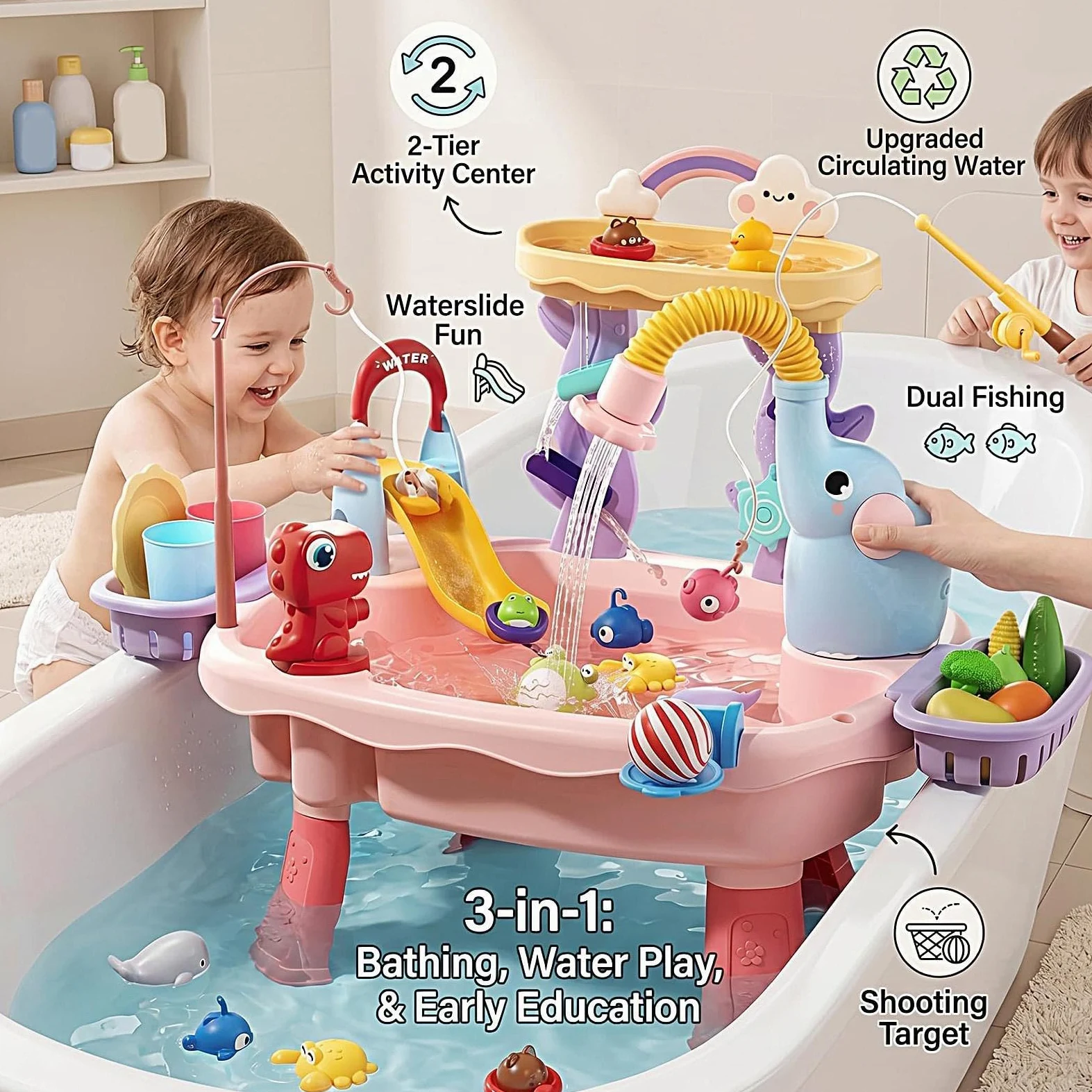 Tavolo Acquatico con di Pesca | Tavolo per Giochi d'Acqua da Esterno Per Giardino Spiaggia Asilo Scuola Materna Patio Campeggio Interni Bambini, Bambine