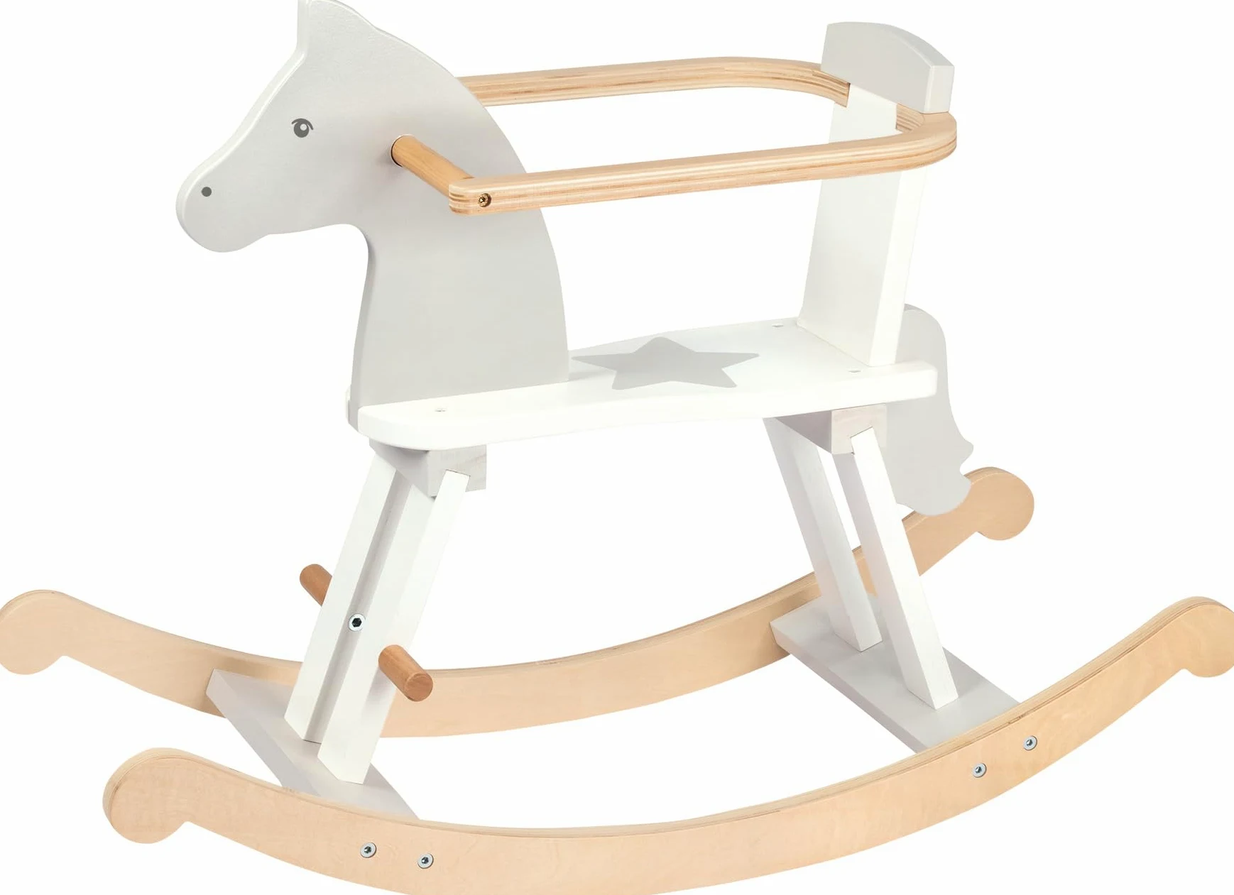 Goki Cavallo a Dondolo Grigio/Bianco con Stella, Barra di Sicurezza Rimovibile.