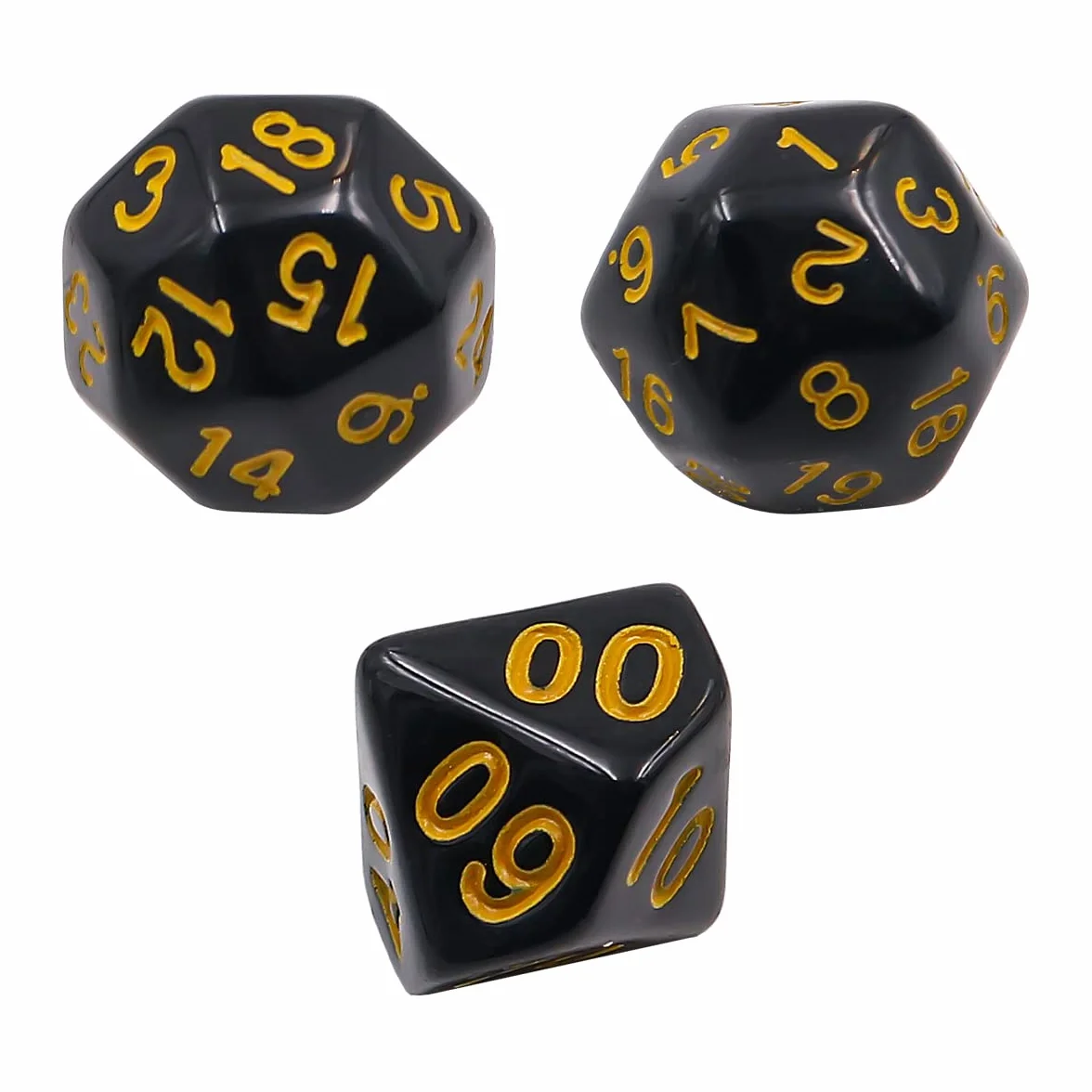 DollaTek Set completo di dadi poliedrici D3-D100, 15 pezzi, per giochi di ruolo, da tavolo, neri e gialli
