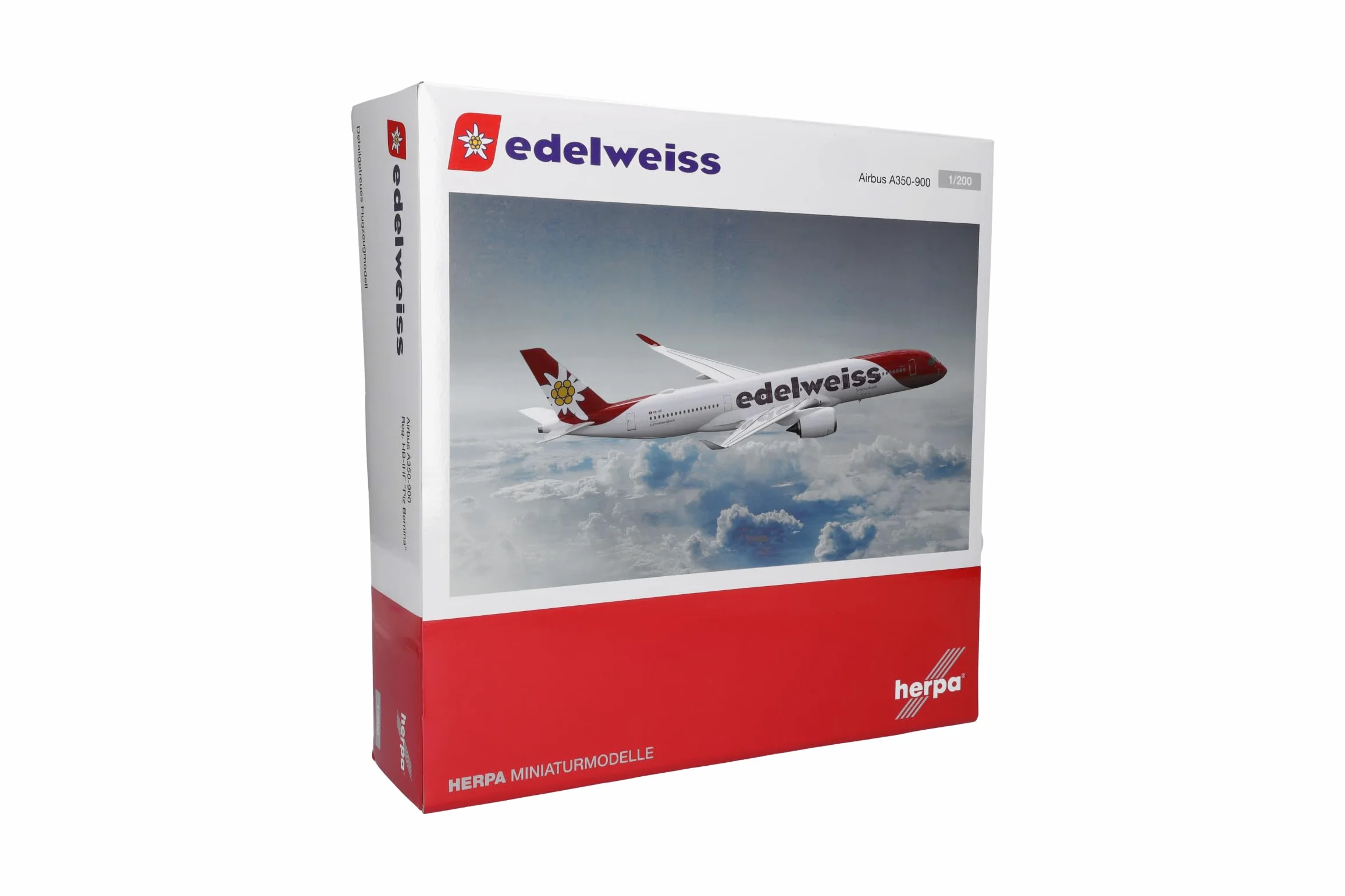Herpa Modellino aereo Edelweiss Air Airbus A350-900 – HB-IHF "Piz Bernina", miniatura in scala 1:200, da collezione, senza supporto, in plastica