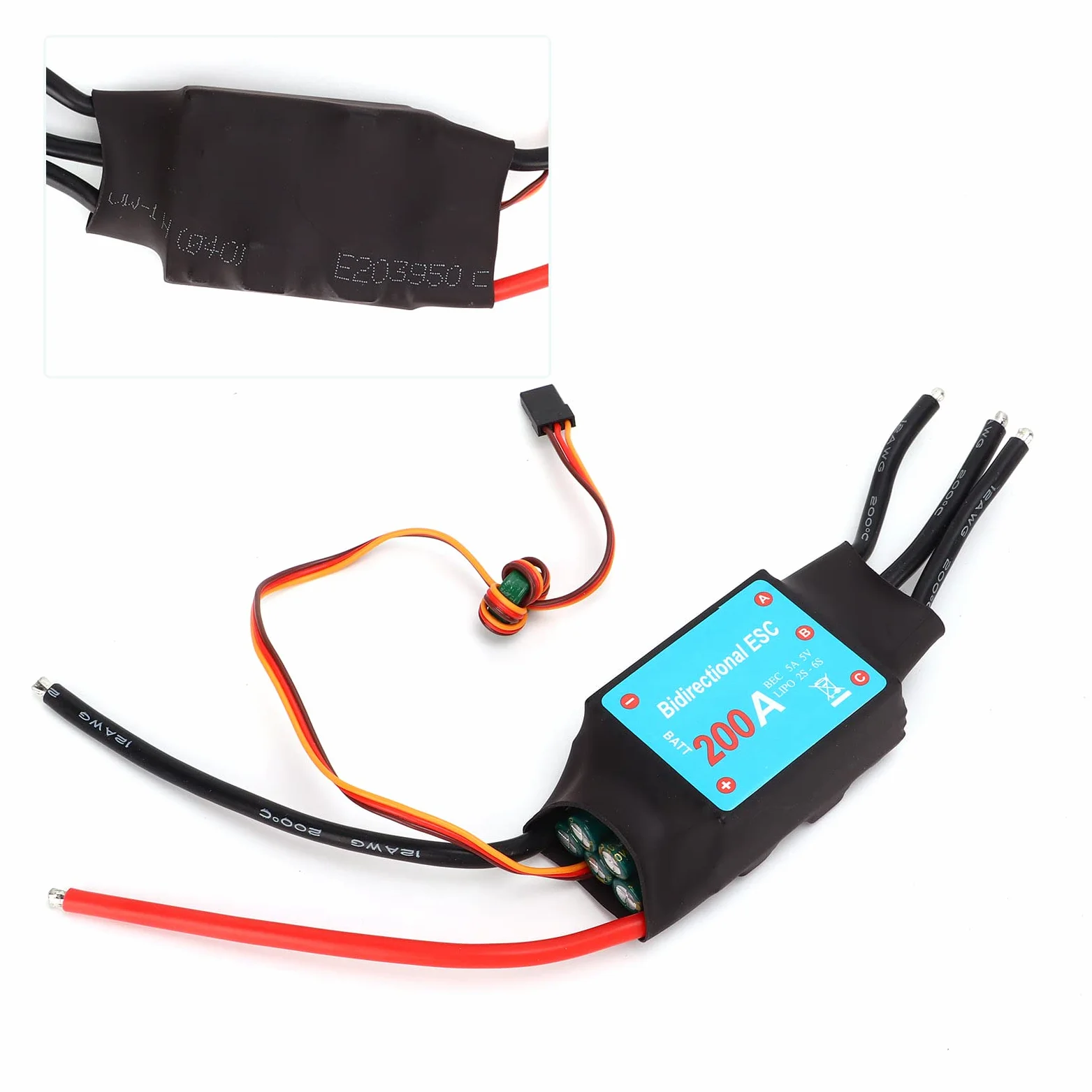 Bnineteenteam ESC Brushless, Regolatore di velocità ESC Brushless RC 200A, ESC Raffreddato Ad Acqua a Due Vie per Barche Subacquea NeroFlauta, Flauta