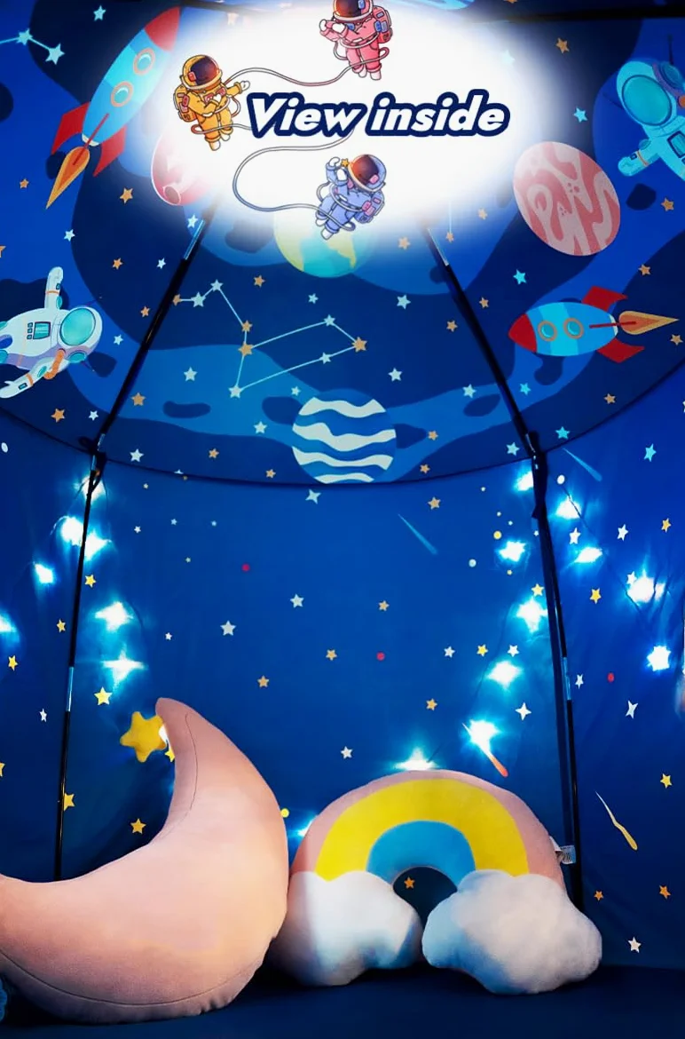 Tenda da gioco per bambini per bambini, tenda per castello teepee per bambini, sicurezza e atossica, giocattoli da gioco per interni/esterni, casa Wendy, con luci a stelle (astronave)