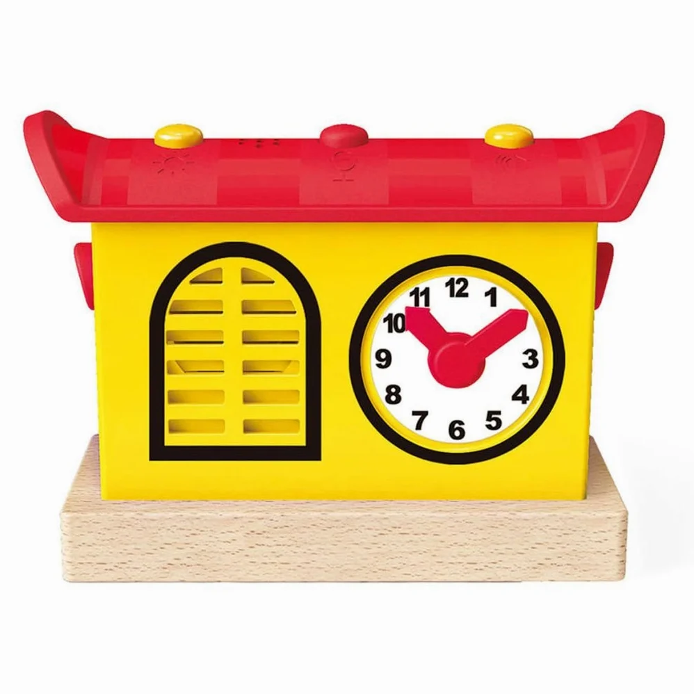 Hape Stazione dei Treni Registra Ascolta e Illumina - Accessorio a batterie con luci, microfono e registratore per gioco di ruolo con ferrovia dai 3 anni in su
