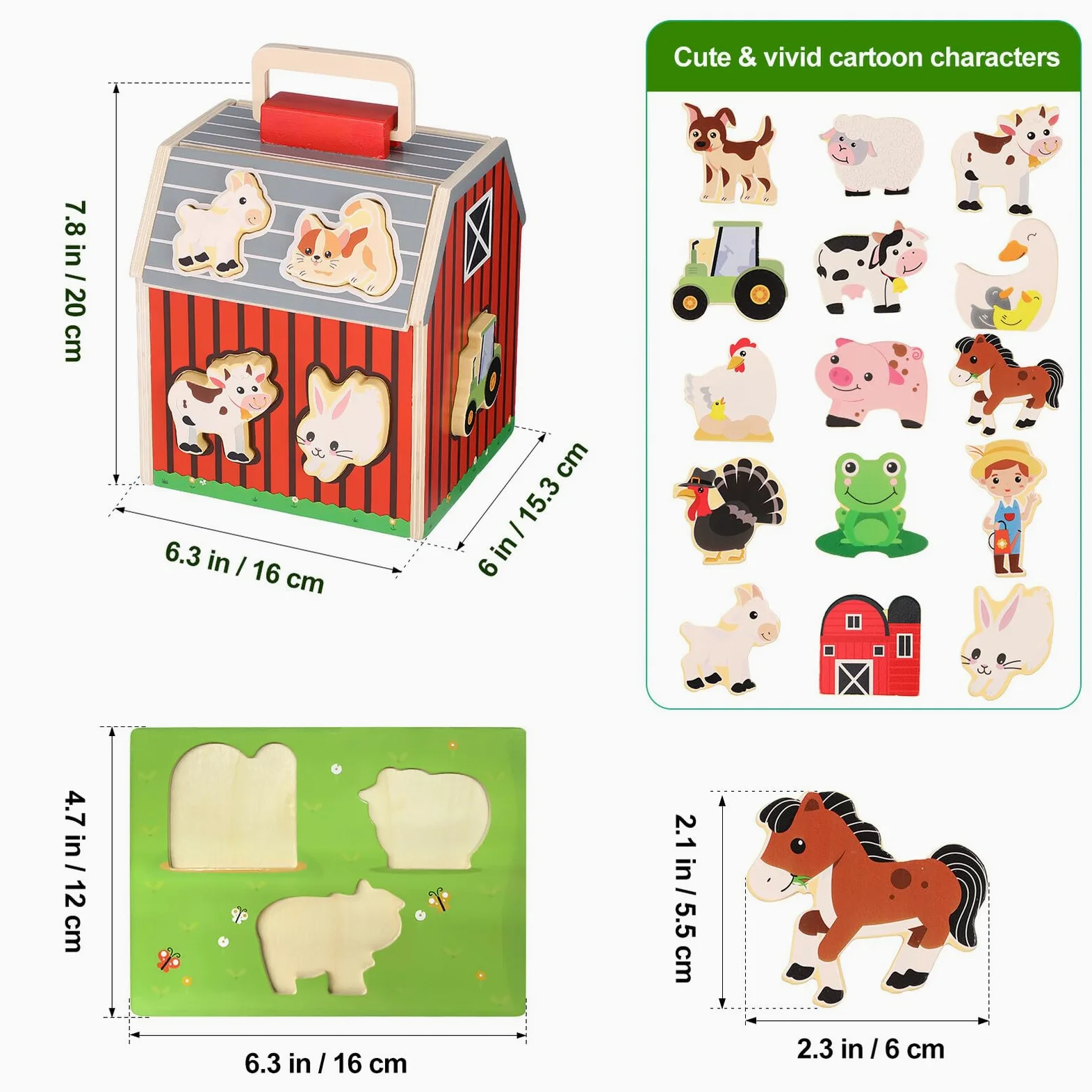 Hemobllo Set Gioco Fattoria Animali in Legno Montessori Stem | Attività Prescolare 2-5 Anni, per Interno, Ragazze e Ragazzi, Riconoscimento Colori