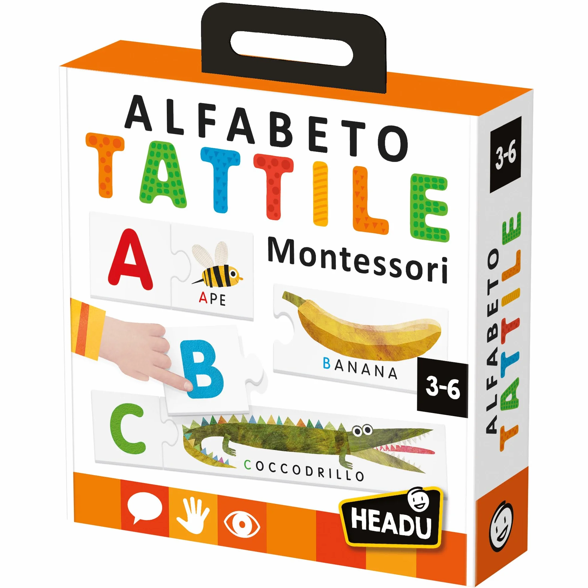 HEADU - Alfabeto Tattile Montessori - L’Unico e Originale per Imparare a Leggere a Tre Anni | Gioco Educativo Montessori 3-6 Anni, Lettere Smerigliate, Idea Regalo Bambini 3 4 5 6 Anni, Made in Italy
