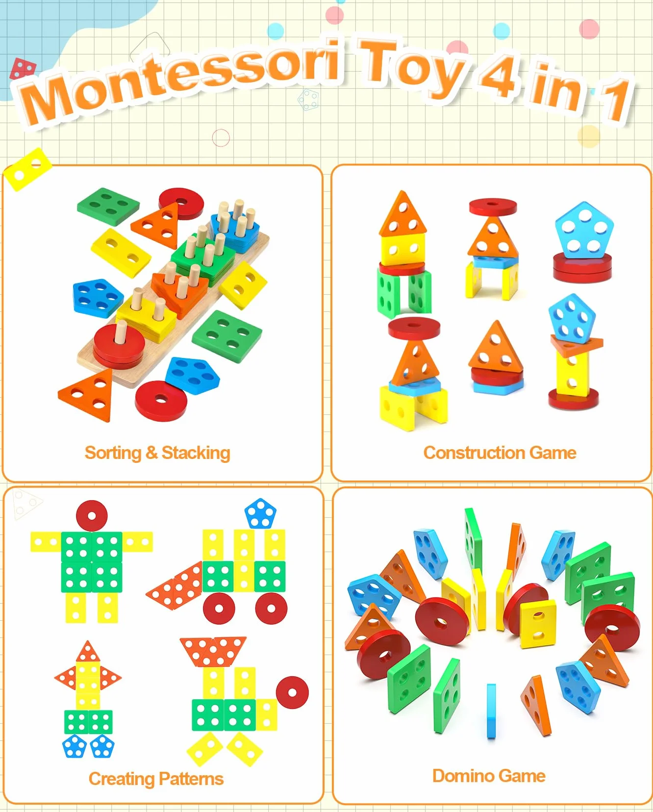 Uping Giochi Bambini 1 2 3 Anni Giochi Montessori 1 2 3 Anni Giochi Educativi Puzzle in Legno Ordinamento e Impilamento Regalo Bambino