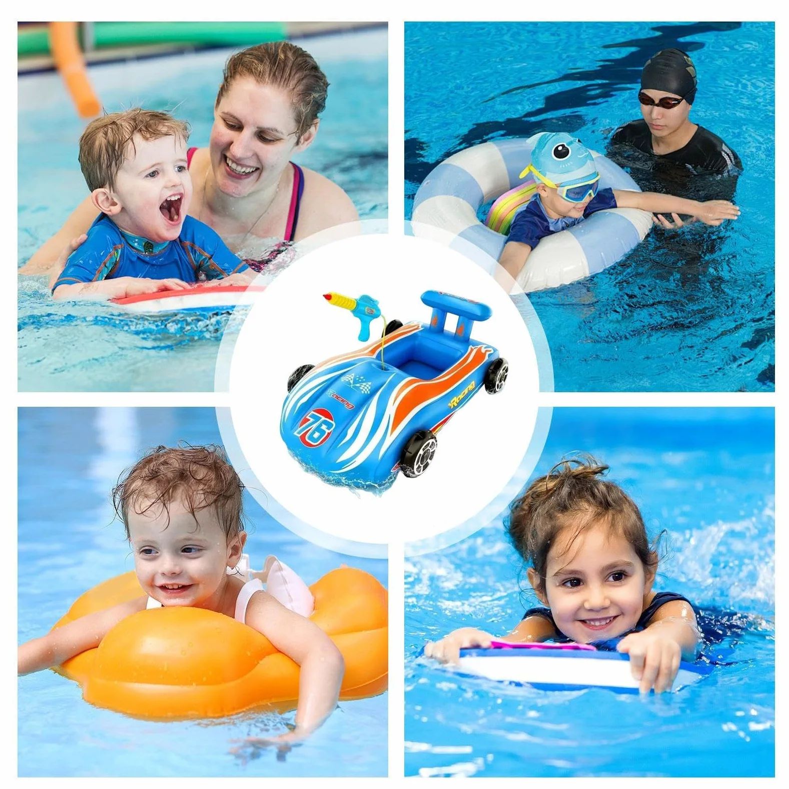 Galleggiante Auto per Bambini Gonfiabile Estivo | Salvagente a Forma di Cartone Animato per Bambini, Feste in Piscina, , Giardino, Campeggio, Laghetto
