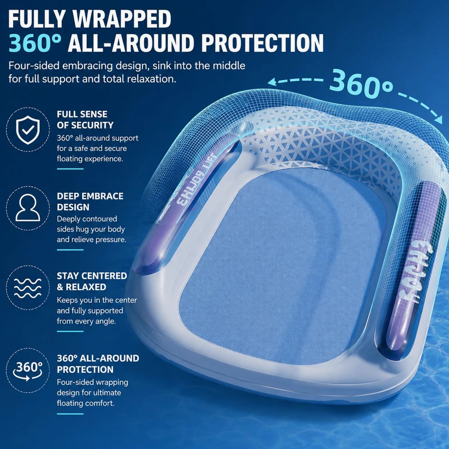 Amaca Gonfiabile, Sdraio Galleggiante con Porta Bicchieri, Zattera Gonfiabile Portatile per Piscina, Spiaggia, Lago e Attività Acquatiche All'aperto