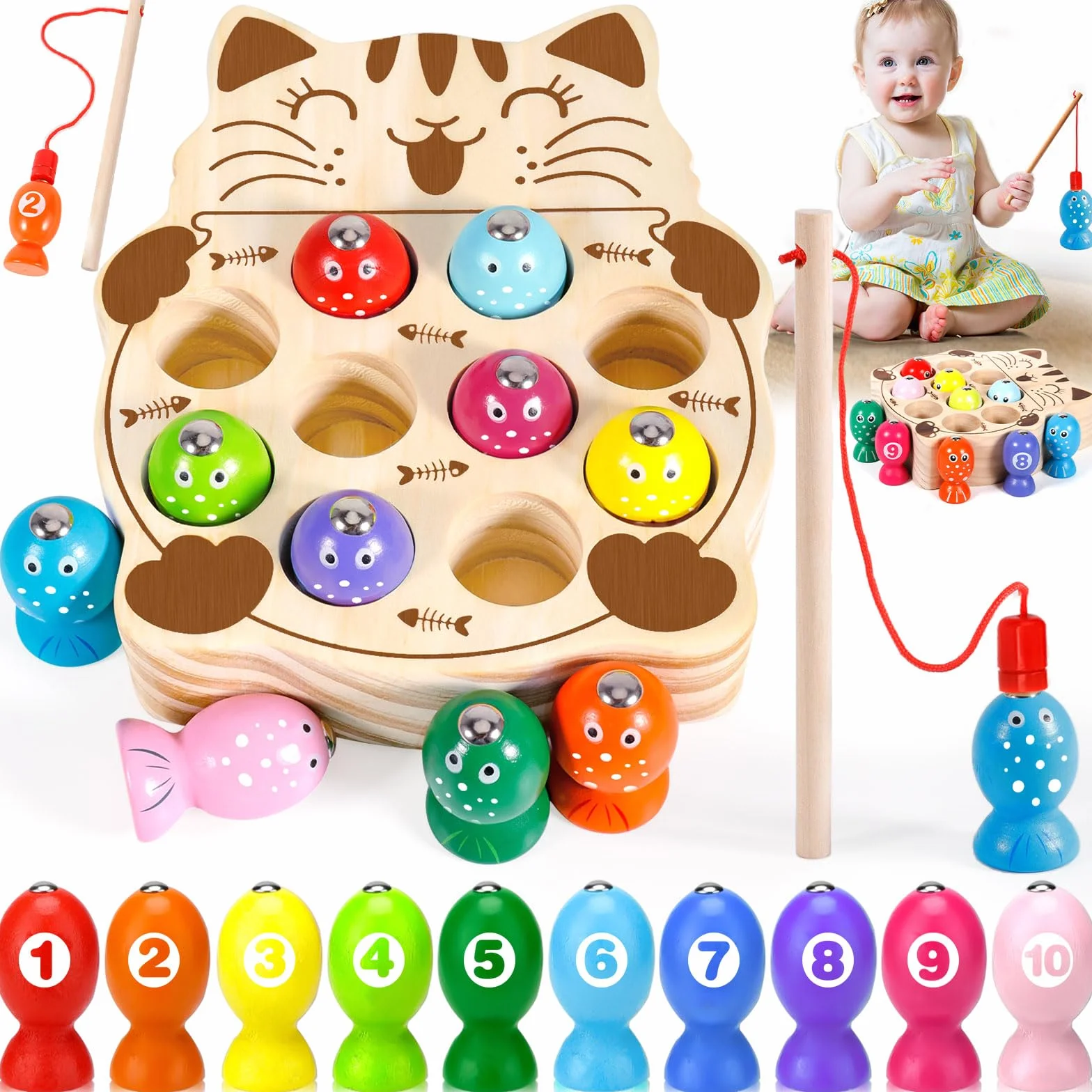 Giochi in Legno Pesca per Bambini 3 Anni Montessori Magnetico Educativo