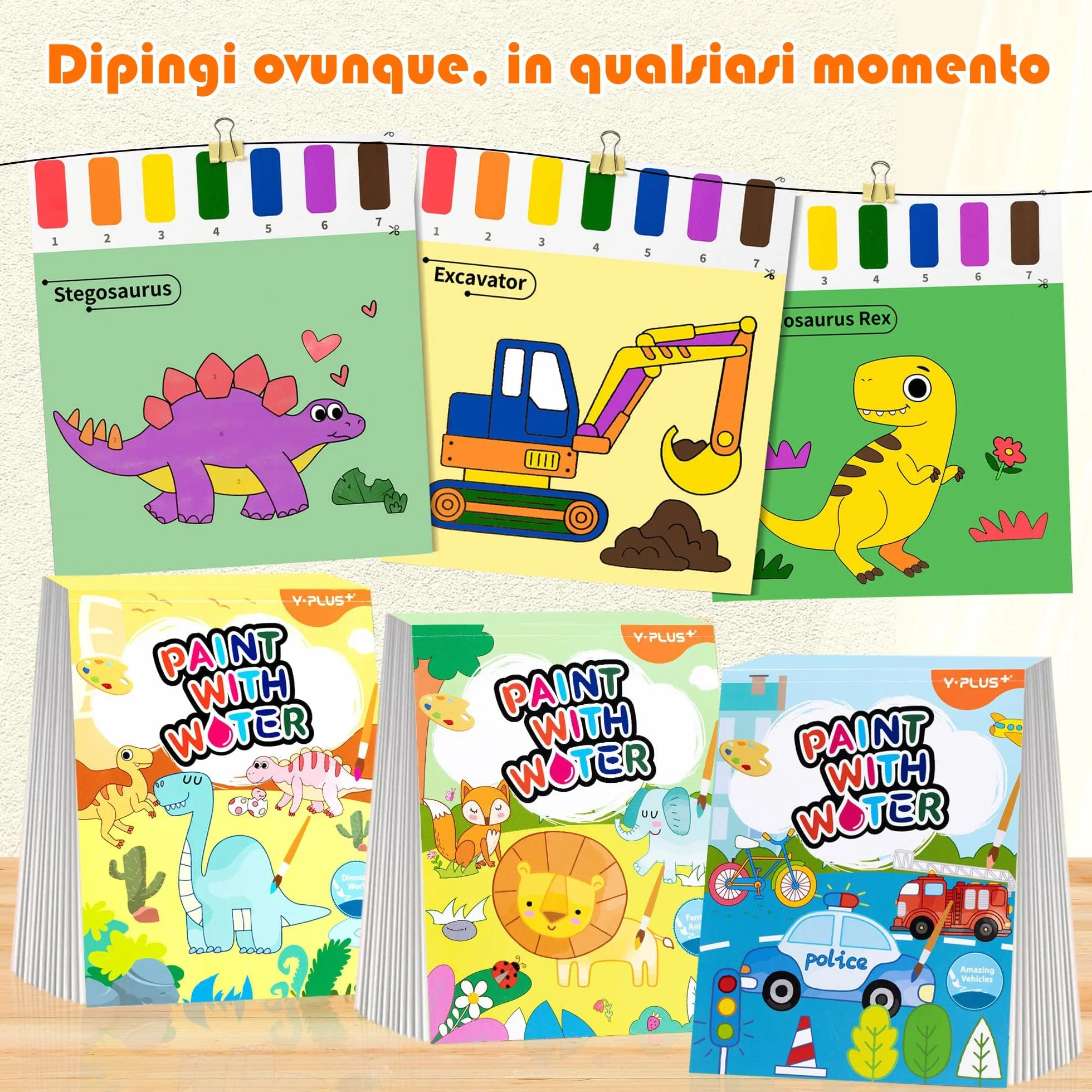 YPLUS Dipingi con Libri ad Acqua per Bambini Piccoli， Carta per Pittura ad Acquerello per Bambini 1-4 Anni， Regalo Artistico con Pennello Inclusi - 3 Libri