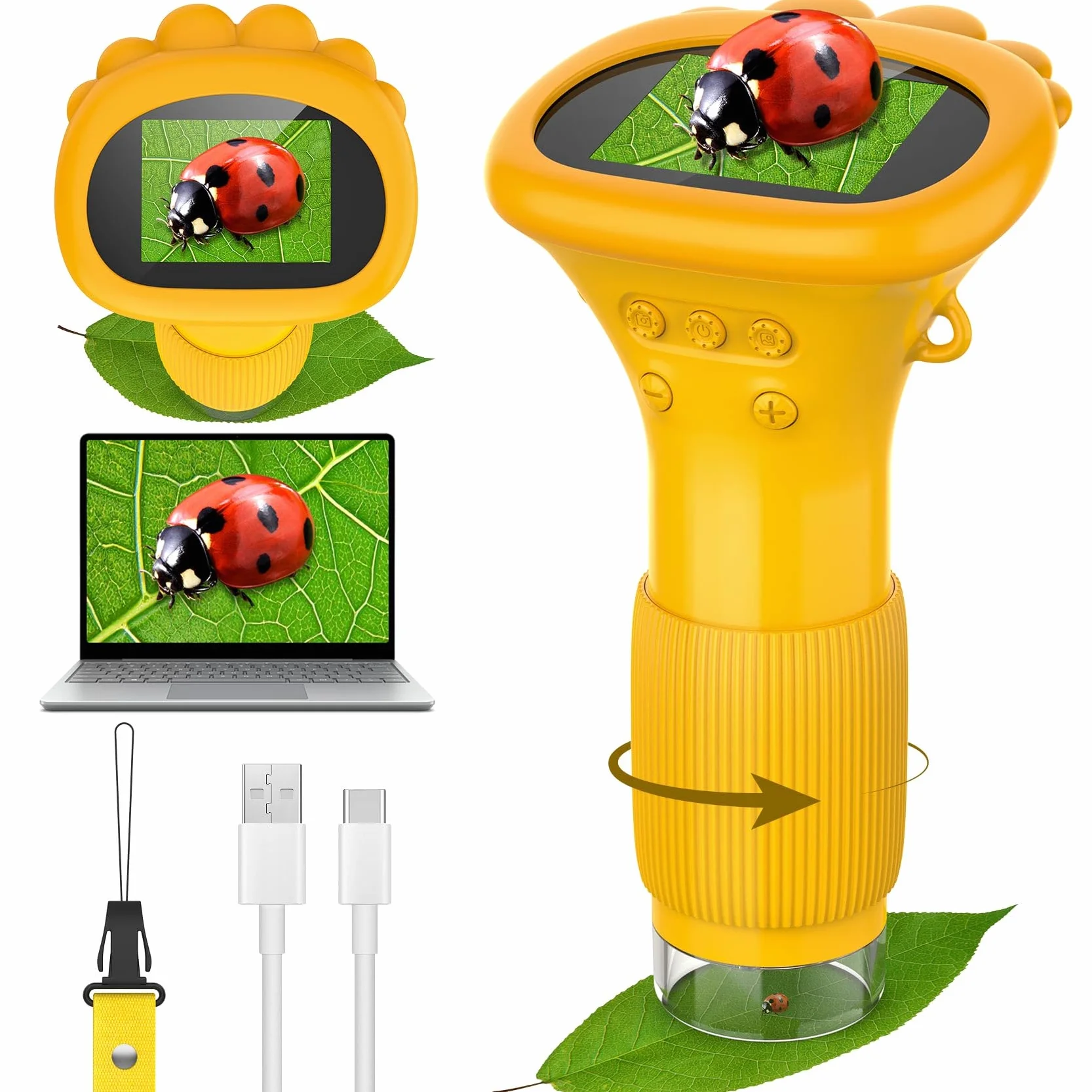 GlobalCrown Microscopio bambini tascabile,Microscopio digitale portatile 200x con schermo da 2,0 pollici,giocattolo per l'apprendimento scientifico per 3,4,5,6,7,8,9,10 anni ragazzi,ragazze