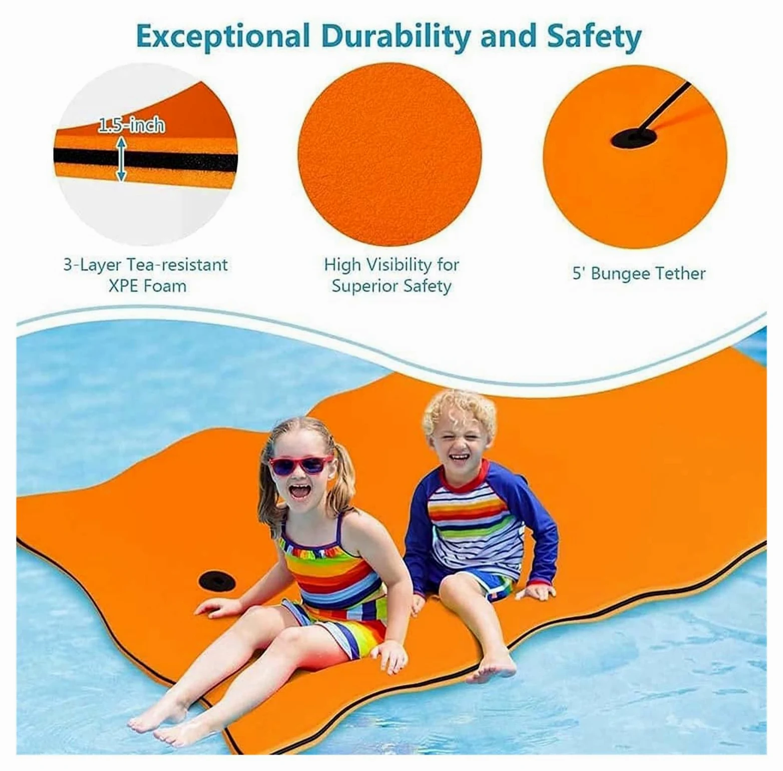 Materassino galleggiante in schiuma gialla per adulti, 2,7 m x 1,4 m x 3,3 cm, perfetto per attività in piscina, lago, mare, divertimento e relax