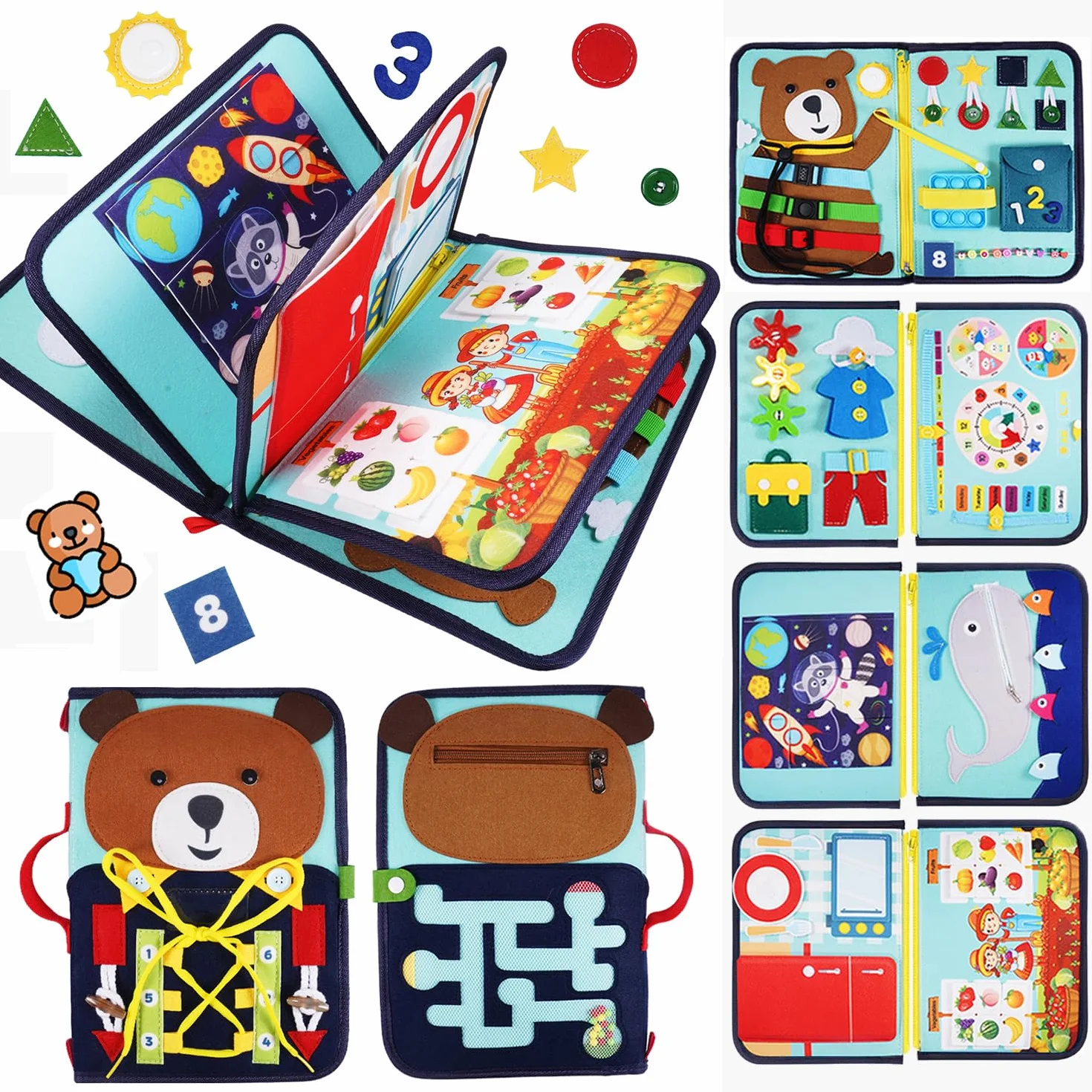 HappyKidsClub Busy Board, Giochi Montessori 1 2 3 4 Anni Regalo Bambino 1-4 Anni Giochi Bambini 1 2 3 4 Anni Pannello Sensoriale Bambini Montessori 1 2 3 Anni Busy Book
