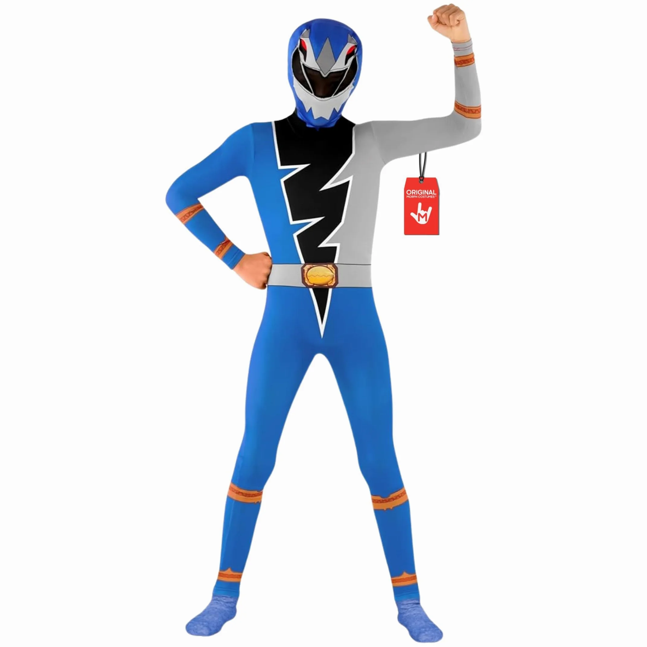 Morphsuits Costume Power Rangers Bambino, Tuta Halloween Bambino | Tuta Intera Blu Aderente, Design Blu Dino Fury, Chiusura con Zip, Perfetto per Halloween, Ideale per il Cosplay
