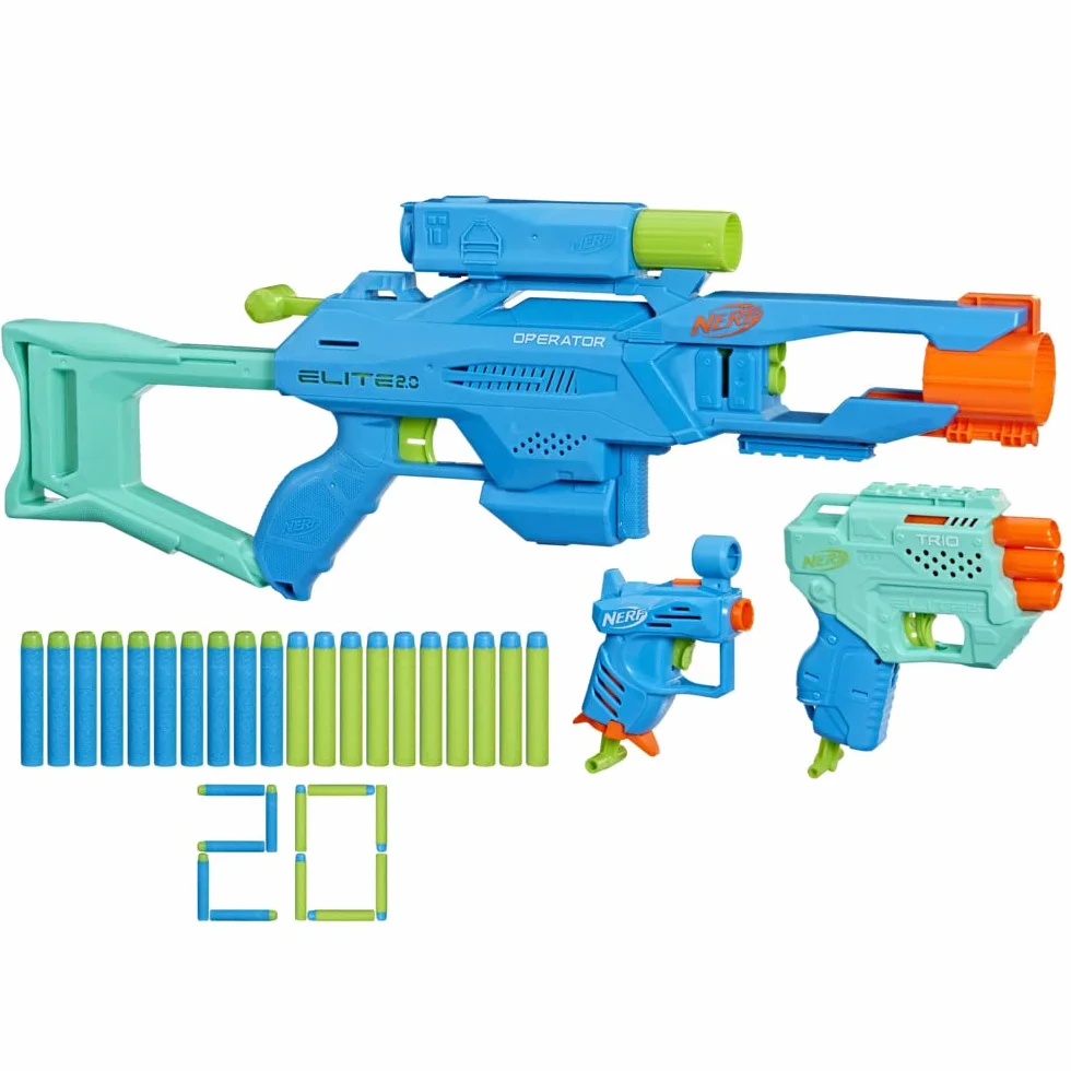 Pack tactique Nerf Elite 2.0 - NERF - Operator DB-2, Trio TD-3, Ace SD-1 - 20 fléchettes incluses