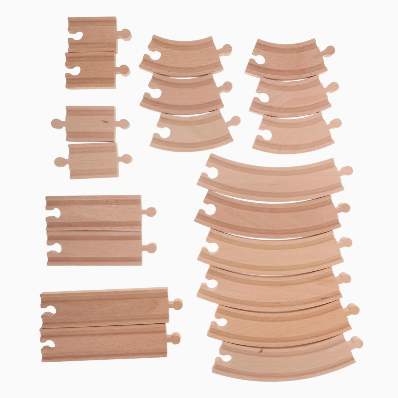 HEMOTON Binari in Legno per Trenini, 20 Pezzi Beige, Curve e Dritte | Compatibili con Modellini Ferroviari, Pezzi di Giunzione Inclusi, Montaggio Creativo per Gioco Quotidiano