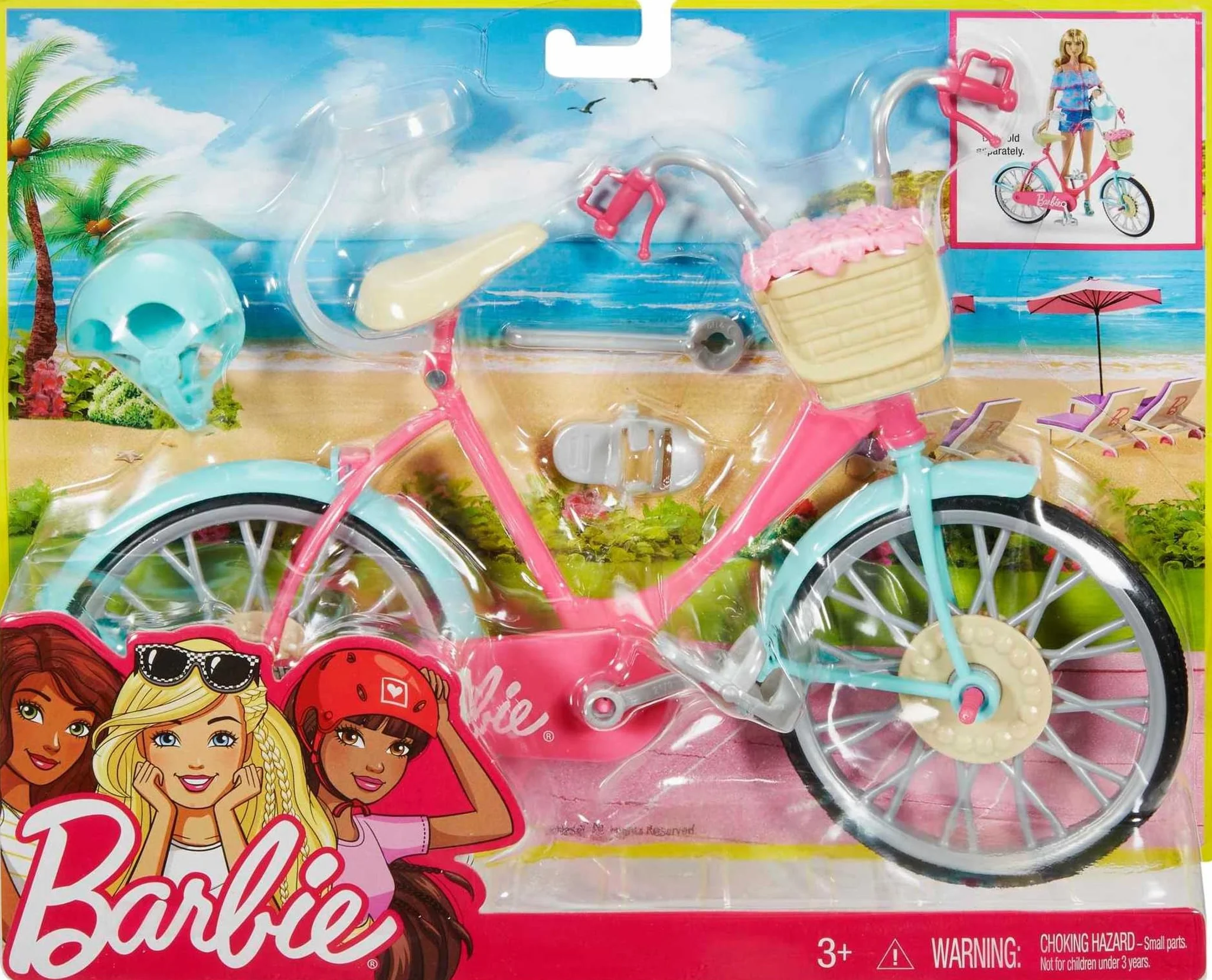 Barbie Bicicletta per Bambole con Casco e Accessori, Multicolore, Giocattolo per Bambini 3 + Anni, DVX55