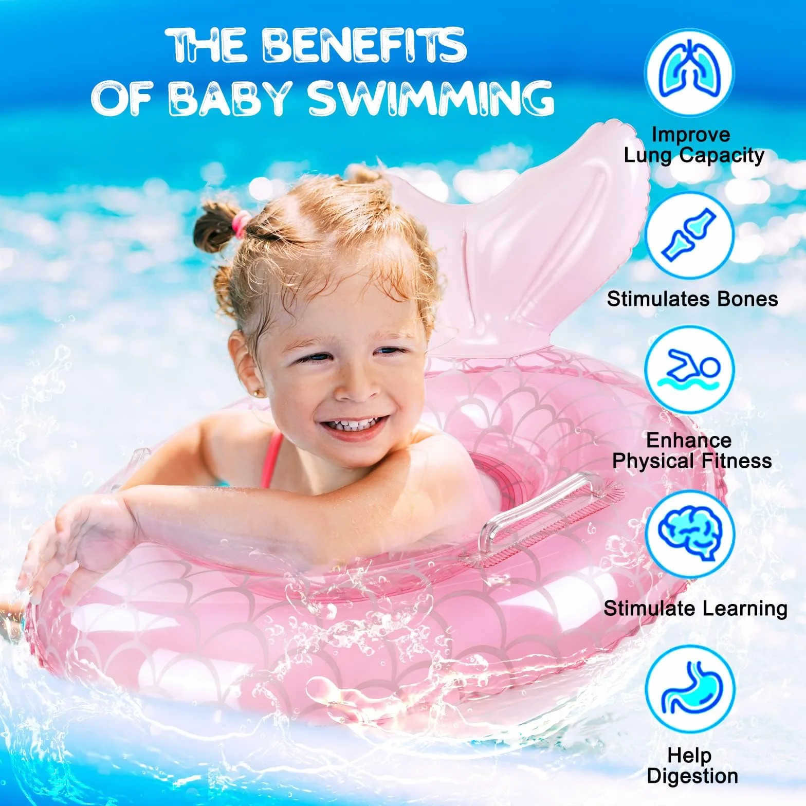 Flintronic Salvagente Gonfiabile per Bambini, Anello di Nuoto per Bambini, Anello di Nuoto Gonfiabile con Seggiolino per Bambino (6-36 Mesi)