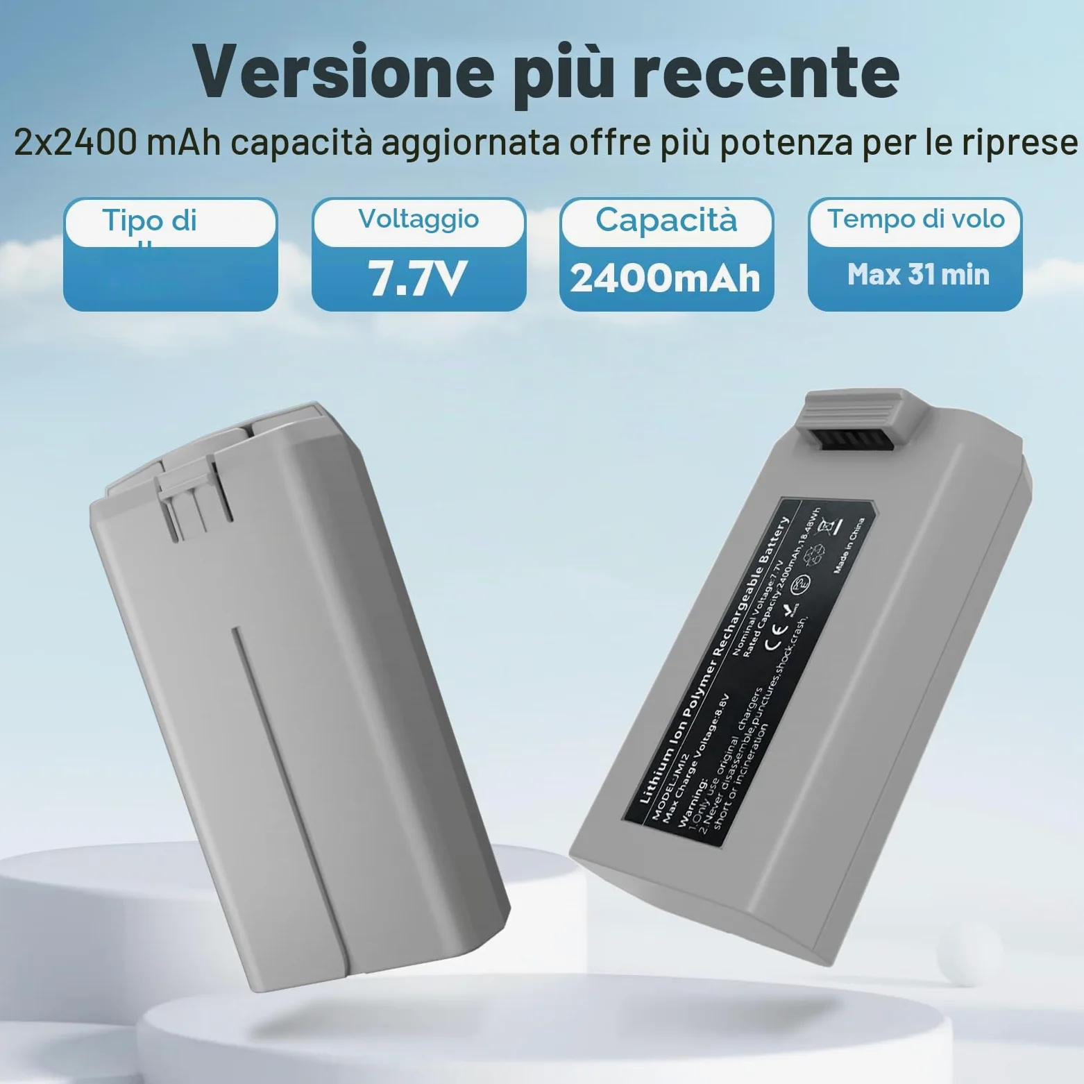 Treeboy Intelligent Flight Battery (2 confezioni) con hub di ricarica a due vie, compatibile con DJI 4K/SE, 2400 mAh 31 min di tempo di volo