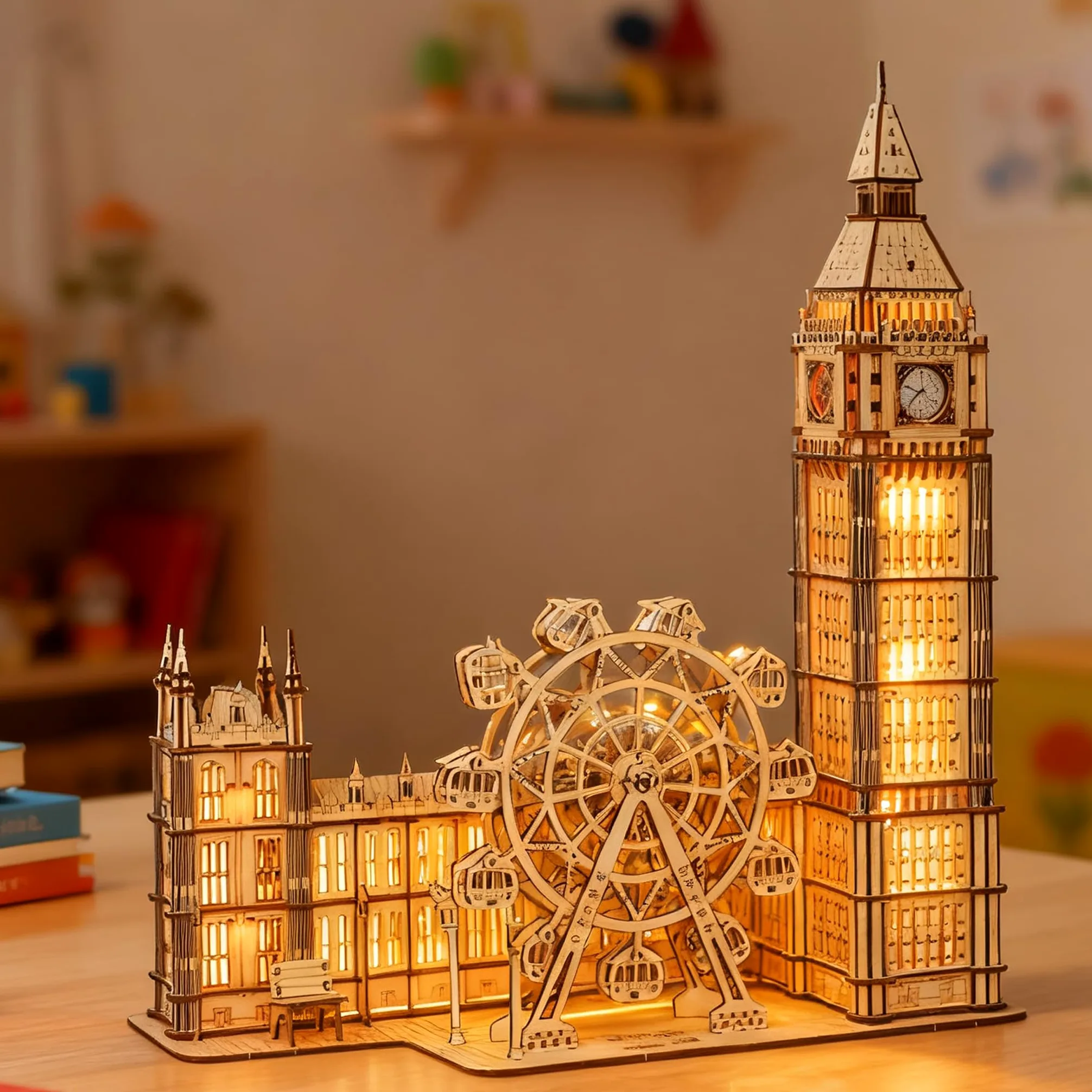 Puzzle 3D in legno Big Ben con orologio funzionante - Kit modello da 306 pezzi per adulti - Non richiede colla - Fai da te con ruota panoramica mobile - Decorazione per ufficio e soggiorno