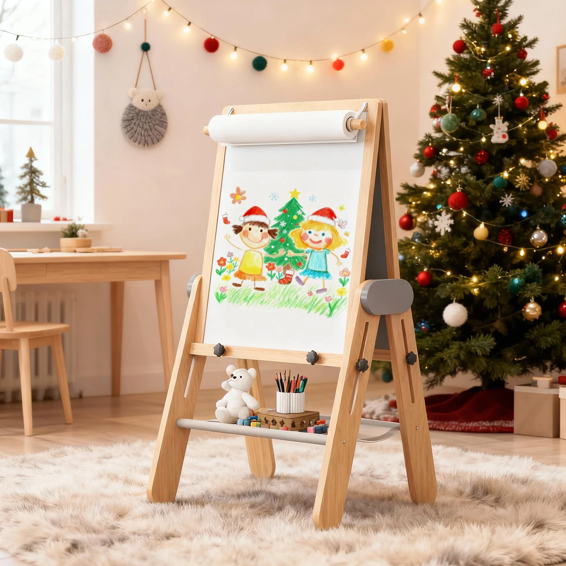 BanaSuper Lavagna per Bambini, Cavalletto da Pittura Regolabile in Altezza, Lavagna Pieghevole per il Gioco Creativo dei Bambini, 55x65cm Cavalletto Doppio Faccia con Magnetica e Bianca