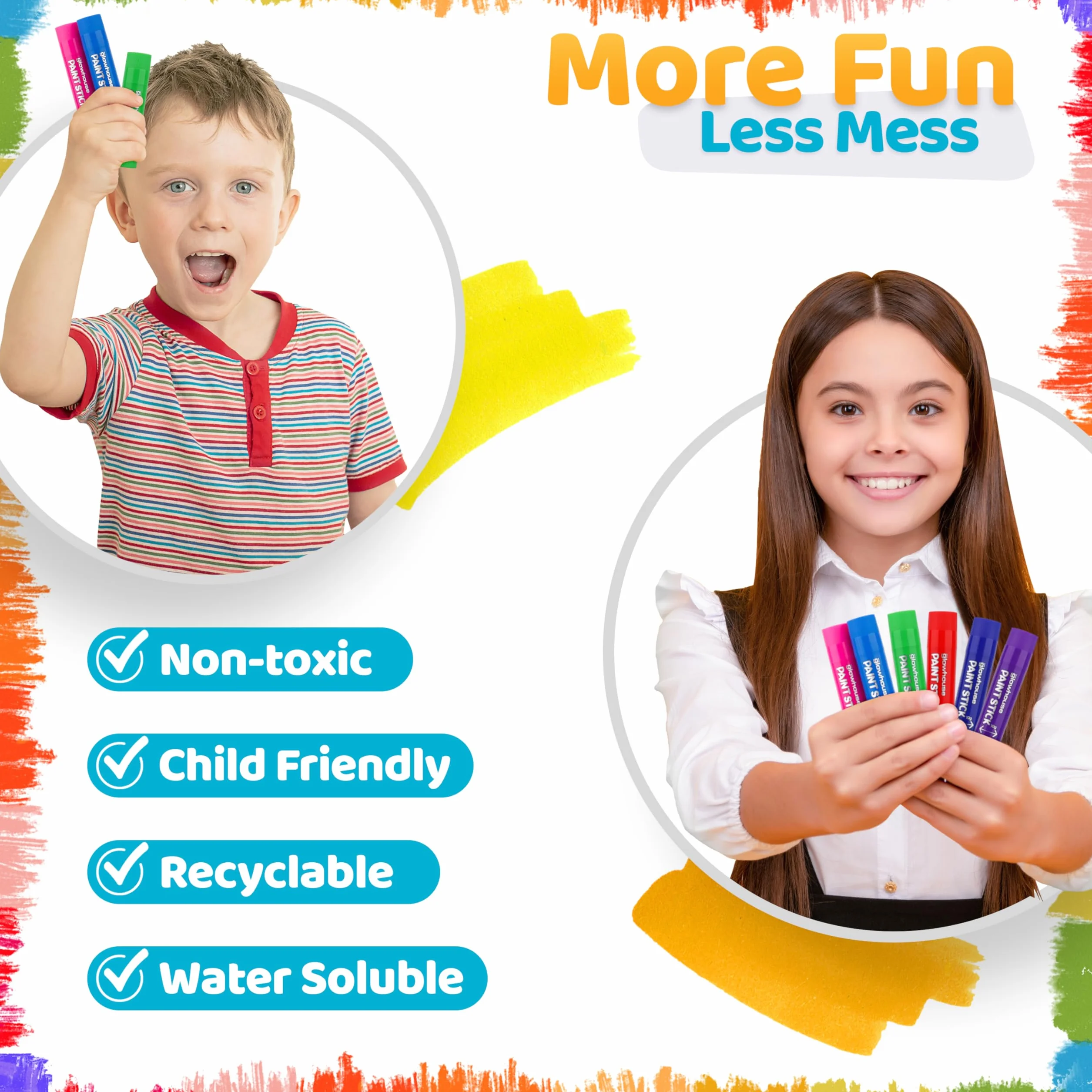 The Glowhouse Bastoni di Vernice a Tempera Colori Classici 12 Pezzi - Bastoncini di Vernice Multicolore Non Tossici, Lavabili, Senza Pasticci, per Bambini, Confezione da 12, Perfetto per Progetti