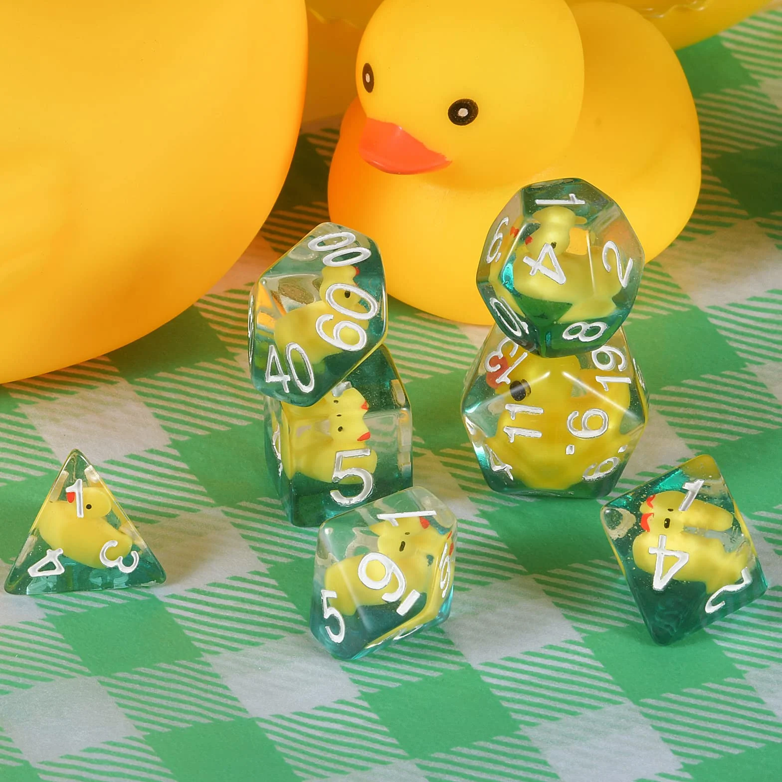 Duck Dice Polyhedral & RPG Set Inside Roll Play Gaming D20 Dungeons and Dragon 7 pezzi
